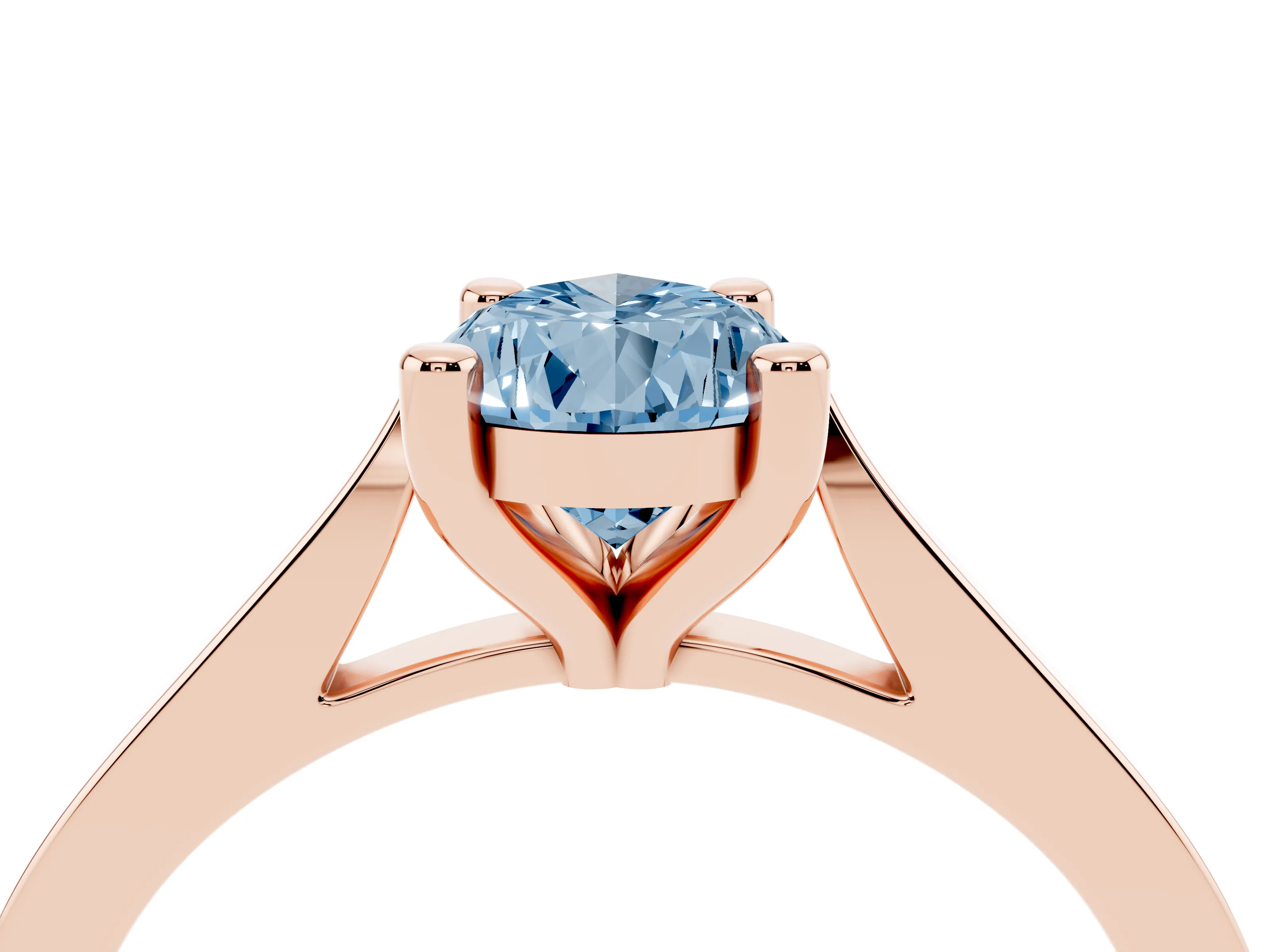Fancy Blue Pear Cut Diamond Solitaire Ring Set in Rose gold with Prong Setting and Tapered Band