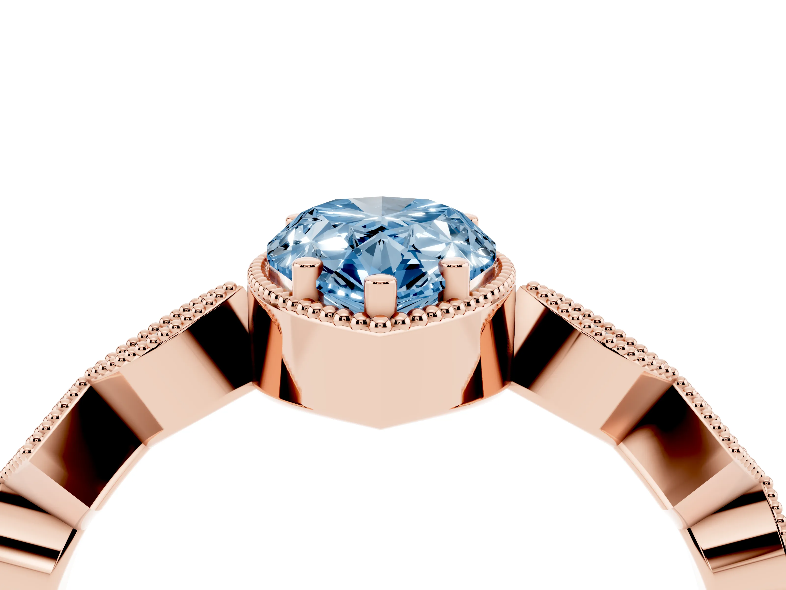 Fancy Blue Pear Cut Diamond Milgrain Marquise Twist Band Ring Set in Rose gold with Prong Setting
