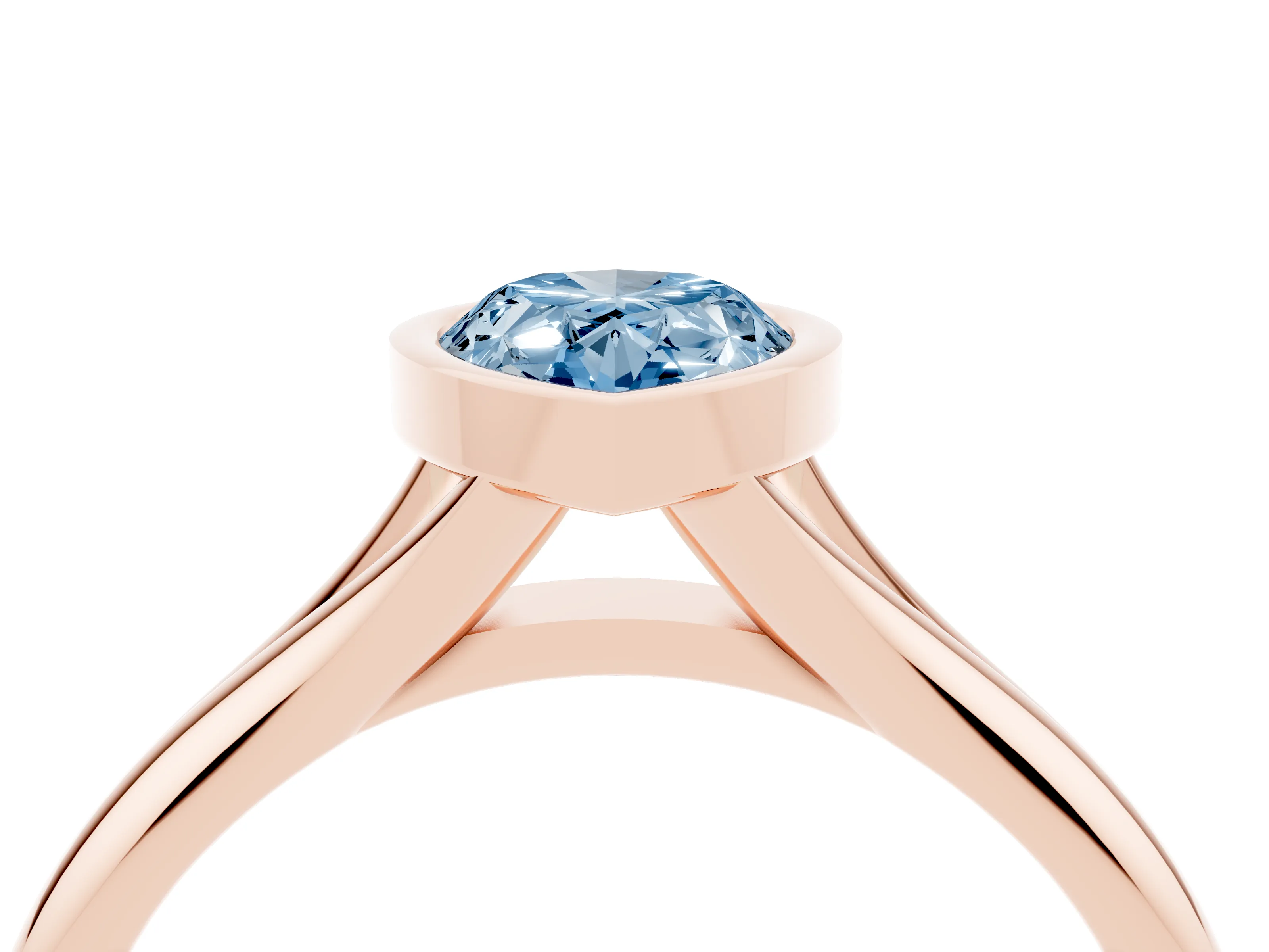 Fancy Blue Bezel Set Pear Cut Diamond Solitaire Ring Set in Rose gold with Smooth Band