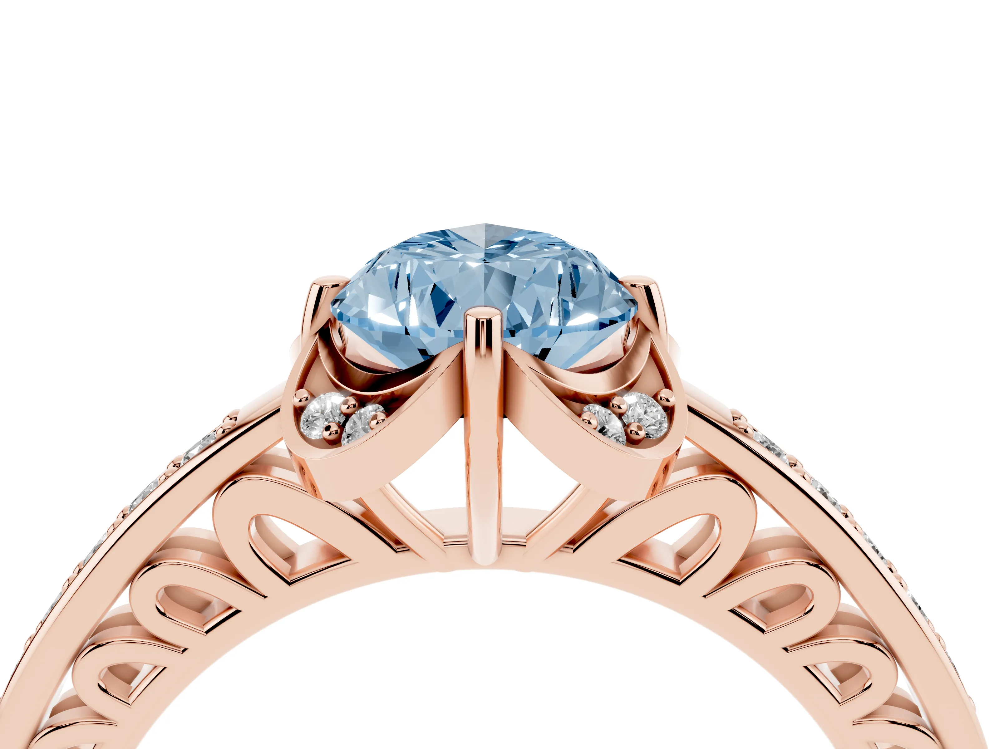 Fancy Blue Pear Cut Diamond Halo Ring Set in Rose gold with Channel Set Band and Prong Setting