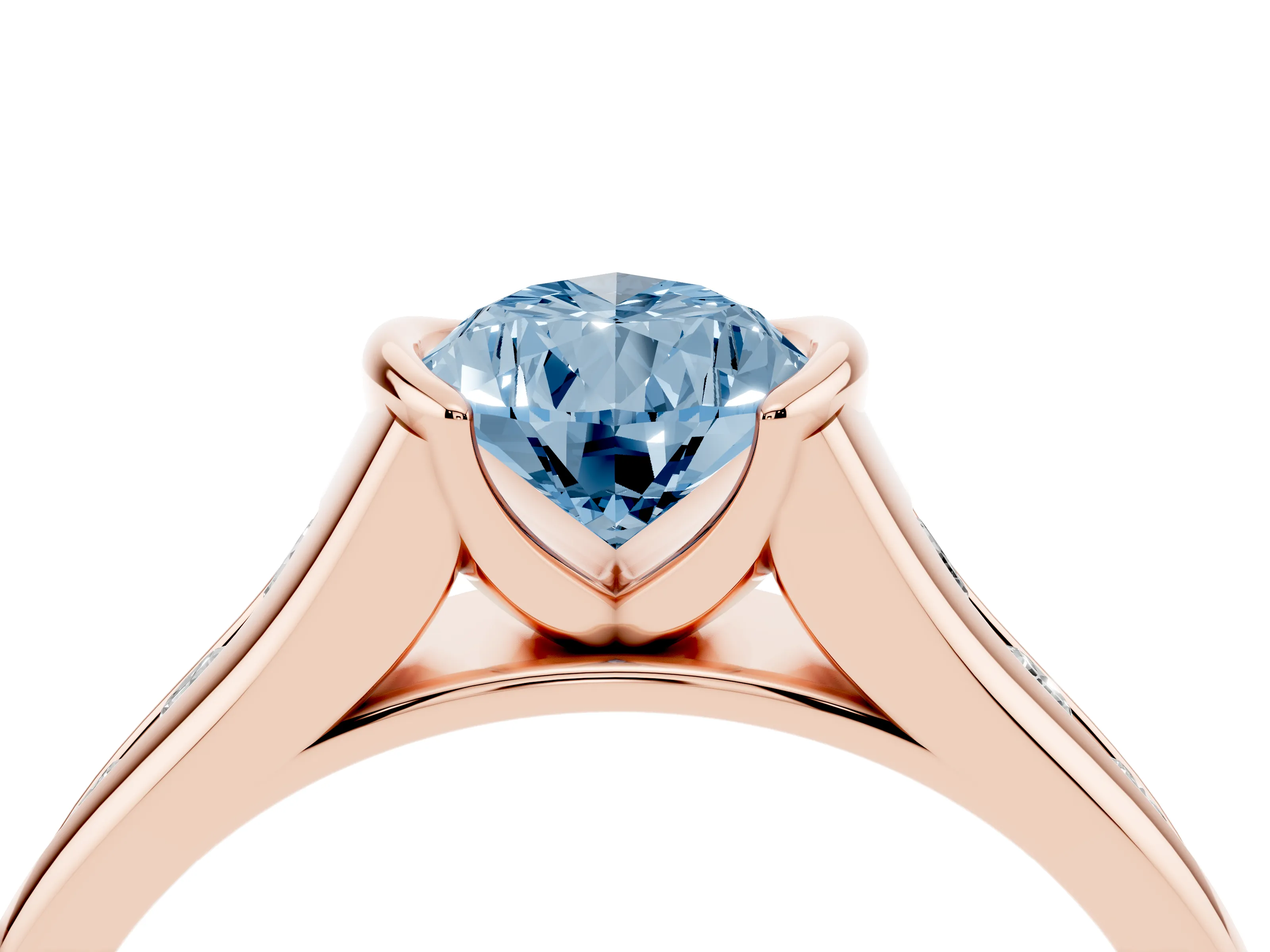Fancy Blue Pear Cut Diamond Bezel-Set Solitaire Ring Set in Rose gold with Channel-Set Band