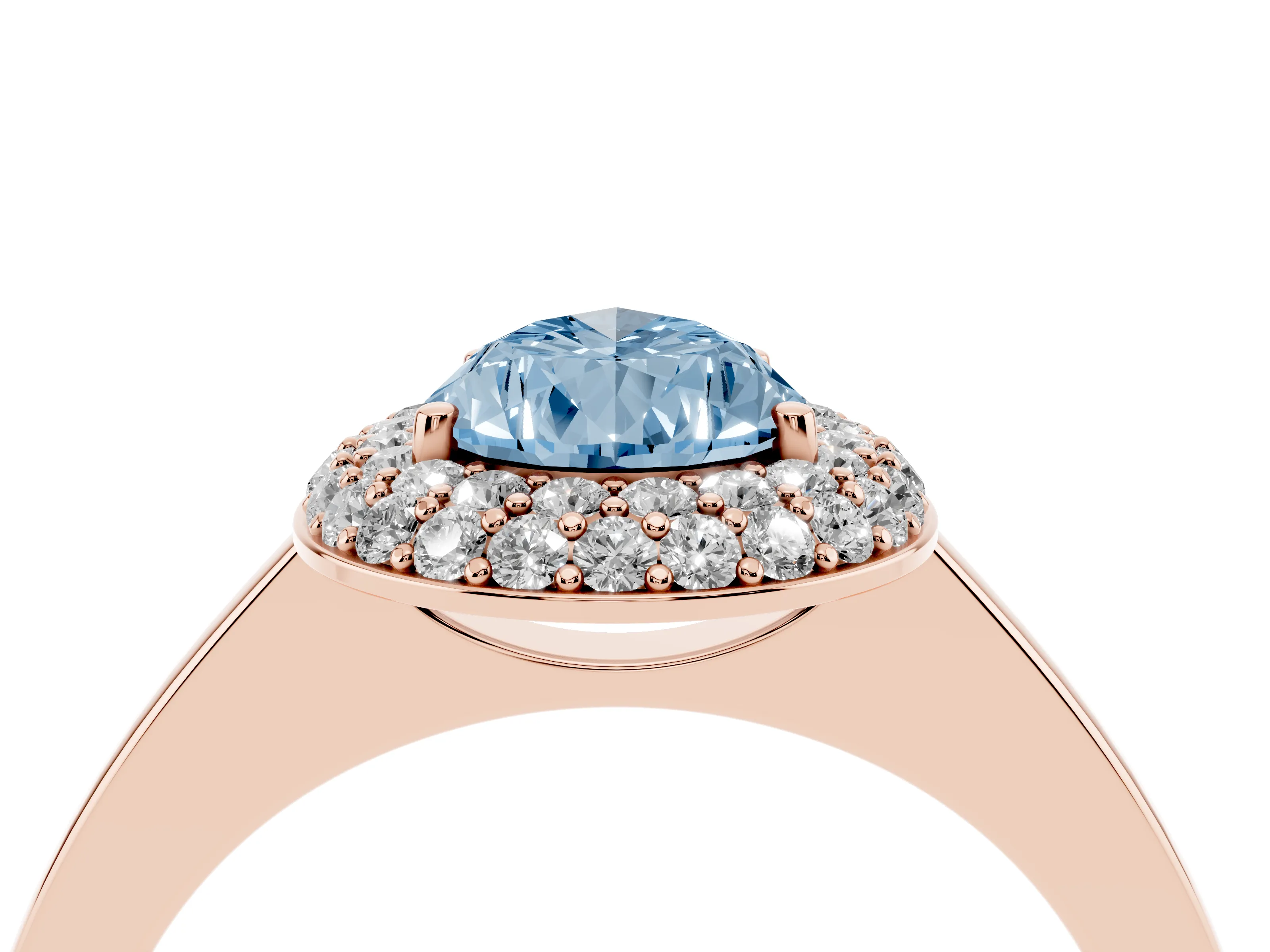 Fancy Blue Pear Cut Diamond Halo Engagement Ring Set in Rose gold with Solitaire Band and Prong Setting