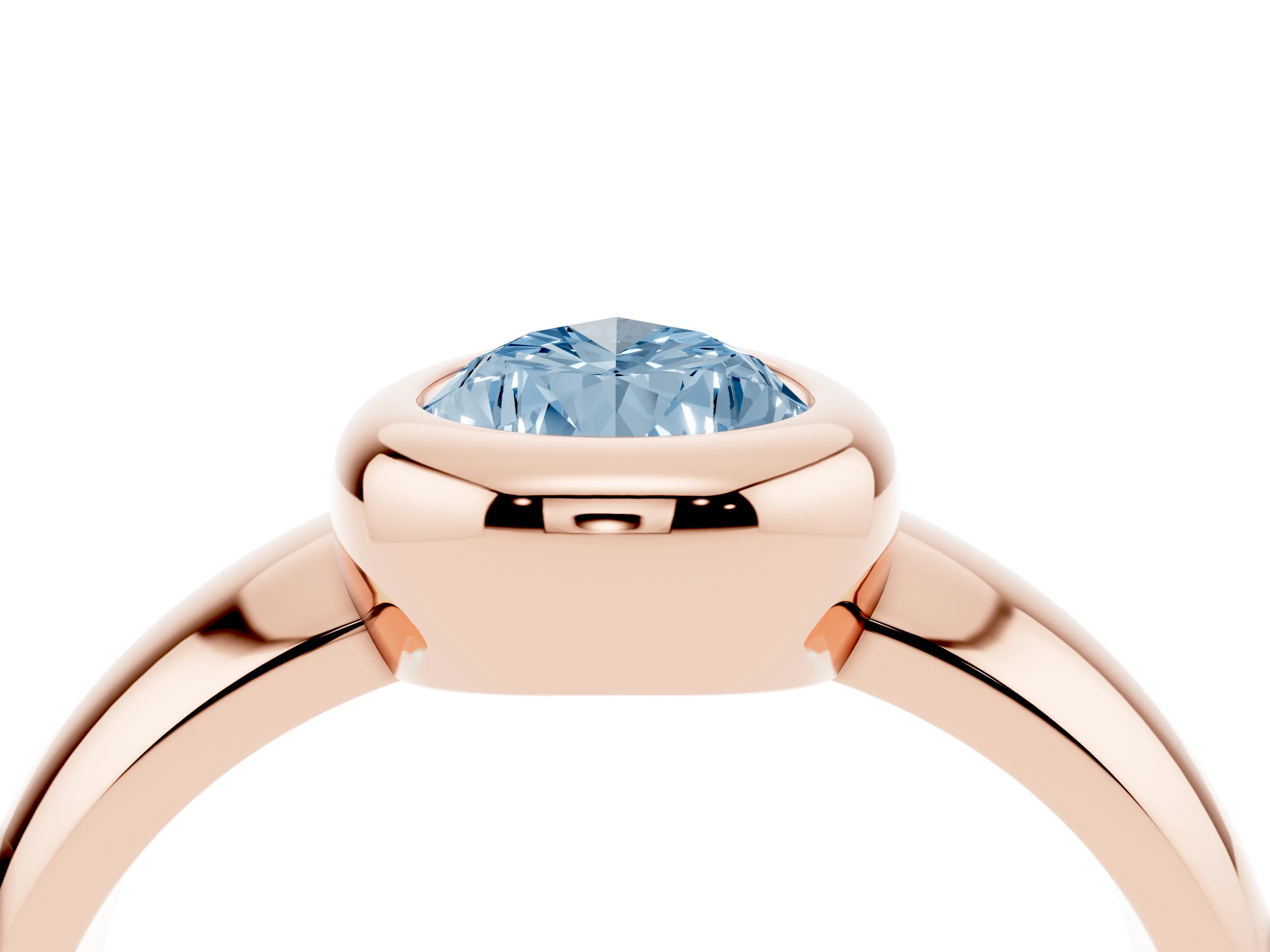 Fancy Blue Bezel Set Pear Cut Diamond Solitaire Ring Set in Rose gold with Wide Band