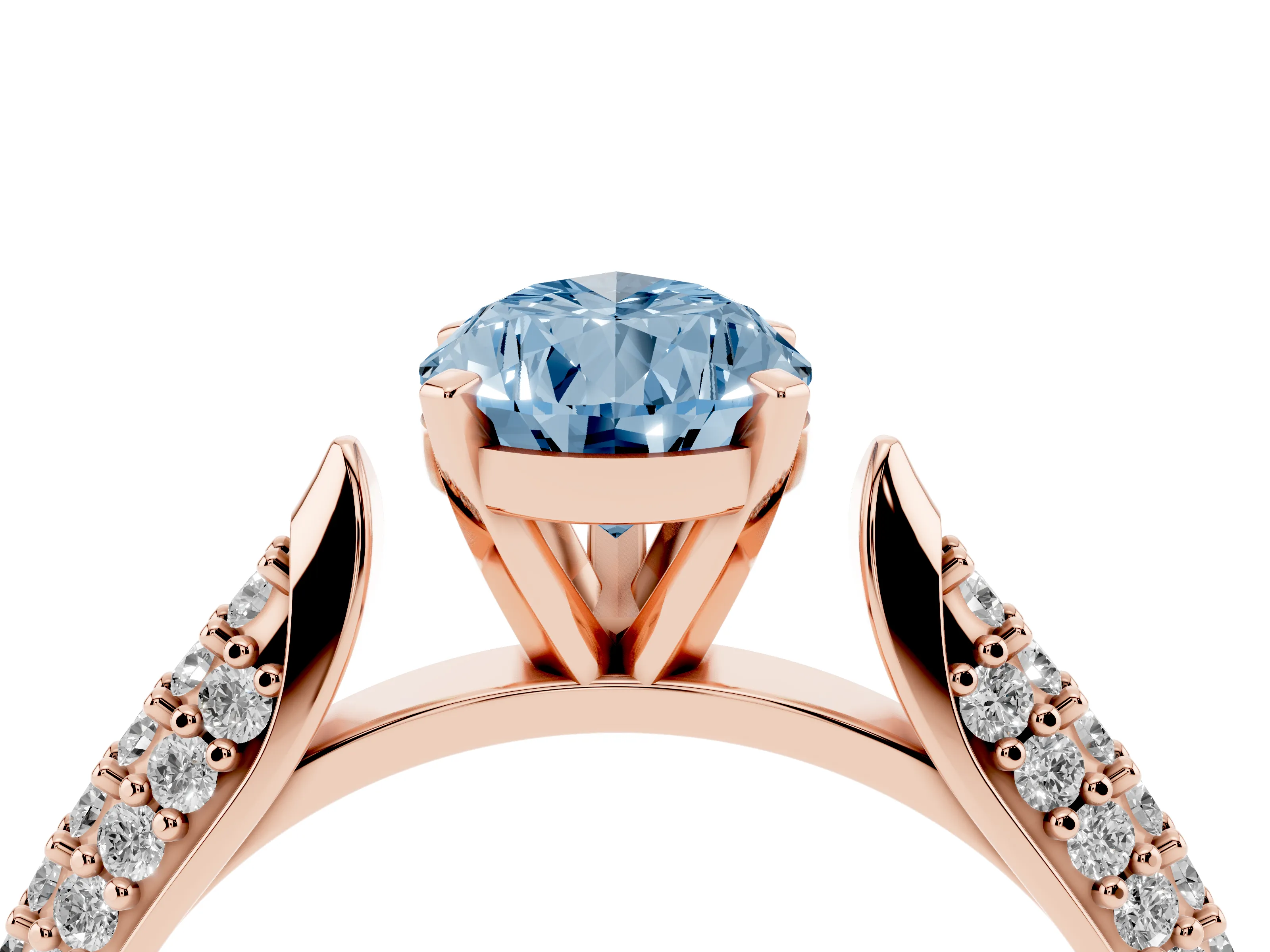 Fancy Blue Pear Cut Diamond Solitaire Engagement Ring Set in Rose gold with Multi-Row Round Pavé Band and Prong Setting