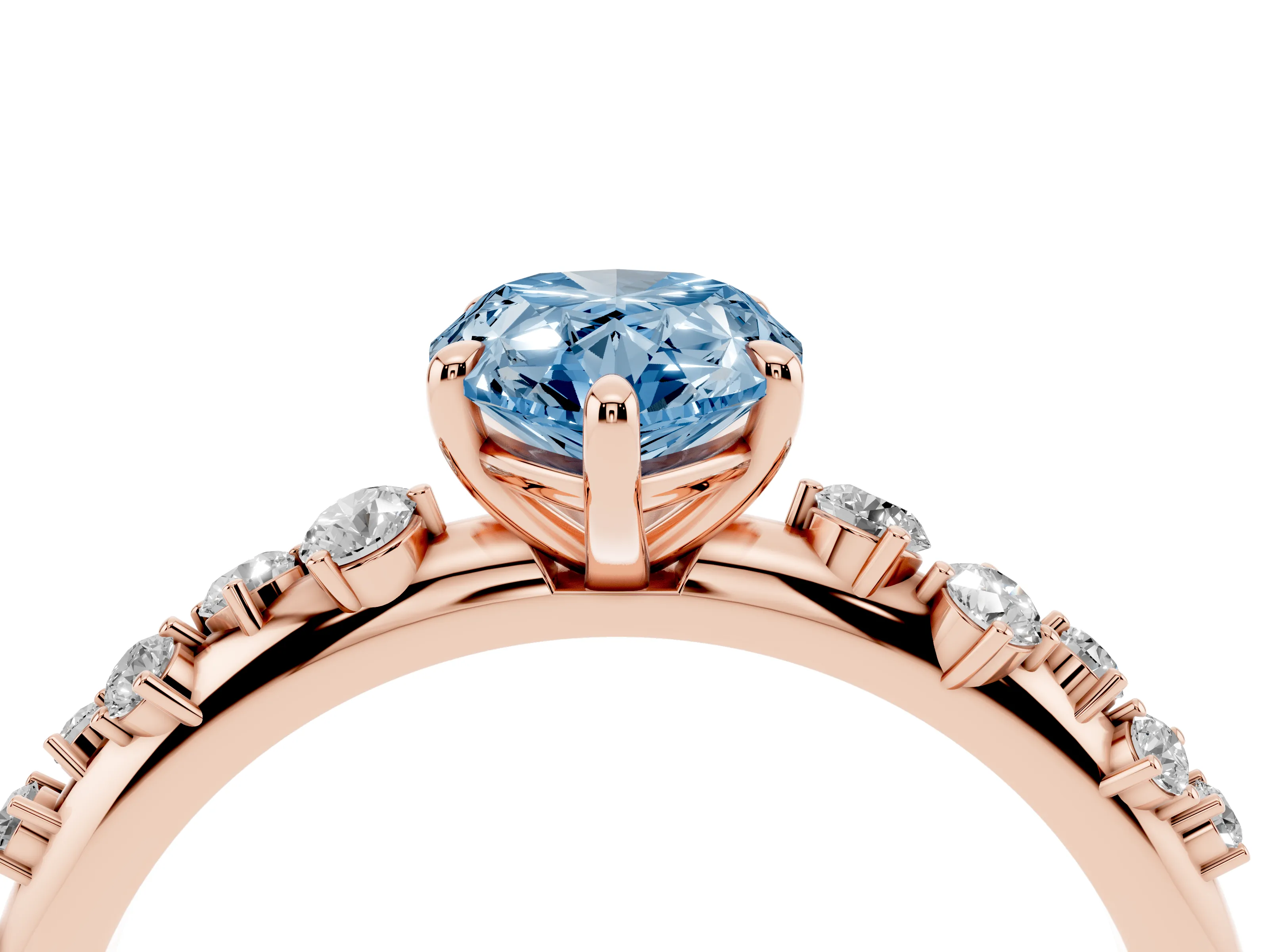 Fancy Blue Pear Cut Diamond Cluster Solitaire Ring Set in Rose gold with Prong Setting