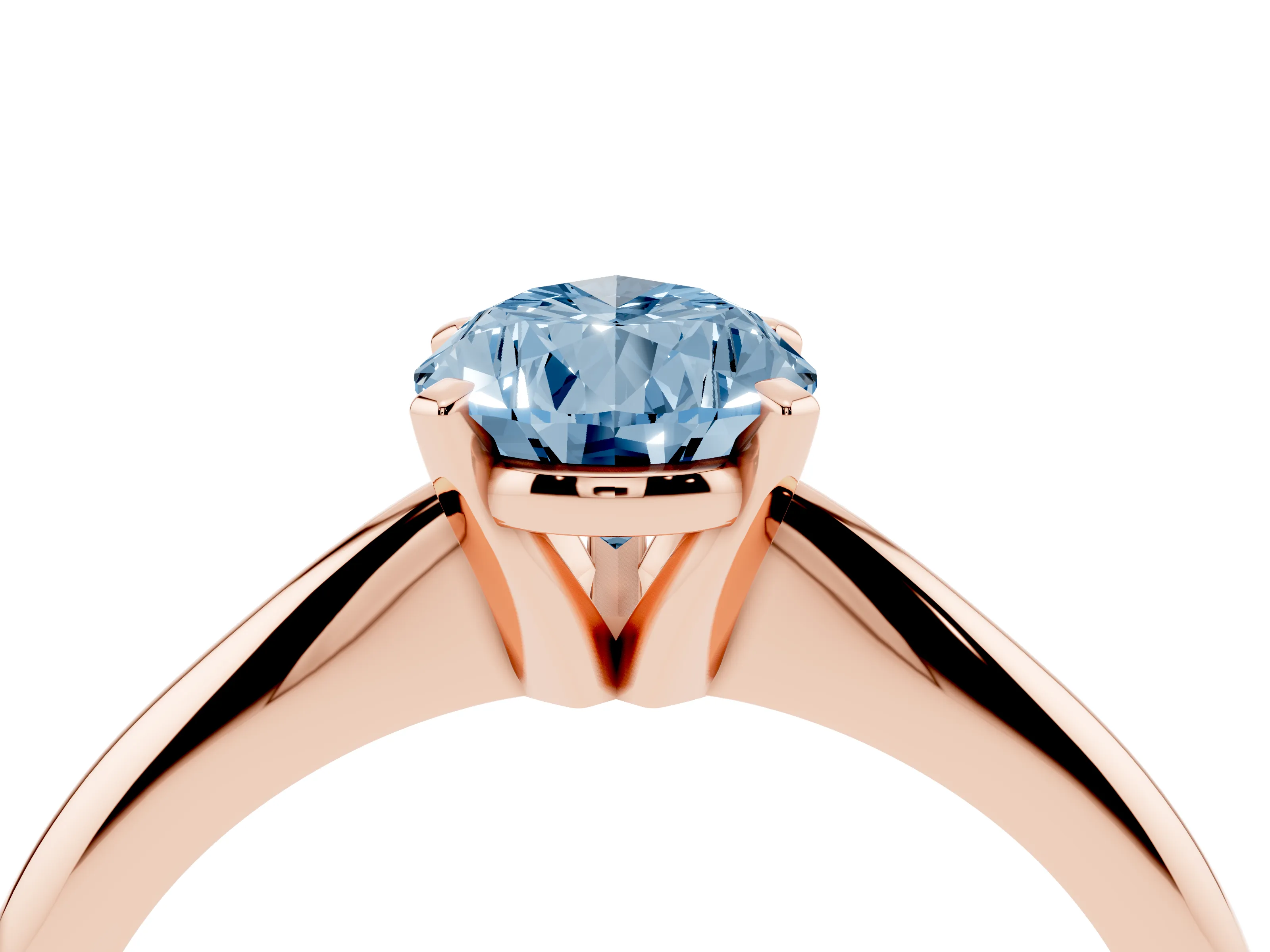 Fancy Blue Pear Cut Diamond Solitaire Ring Set in Rose gold with Prong Setting on a Plain Round Band