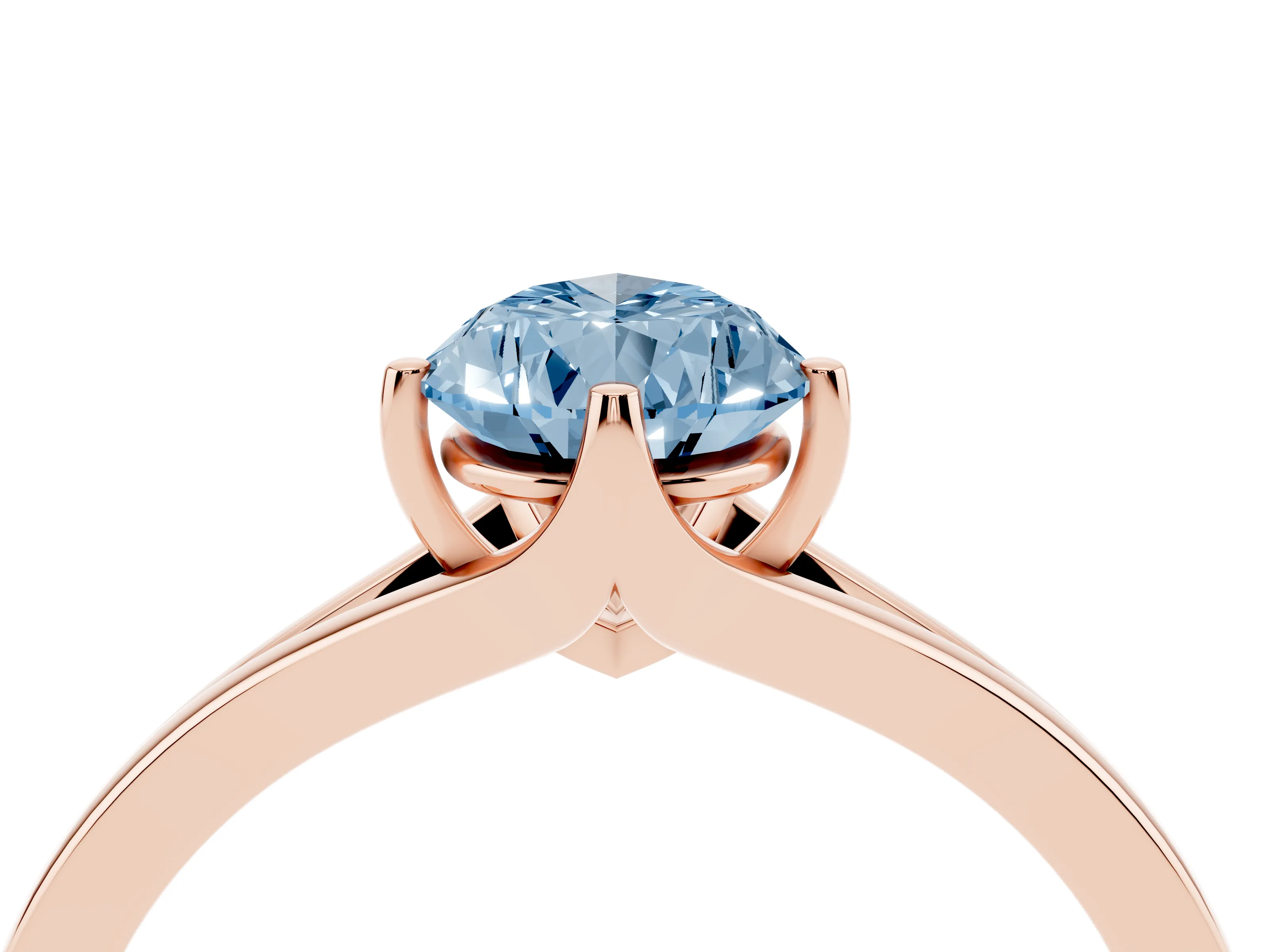 Fancy Blue Pear Cut Diamond Solitaire Ring Set in Rose gold with Polished Tapered Band and Prong Setting