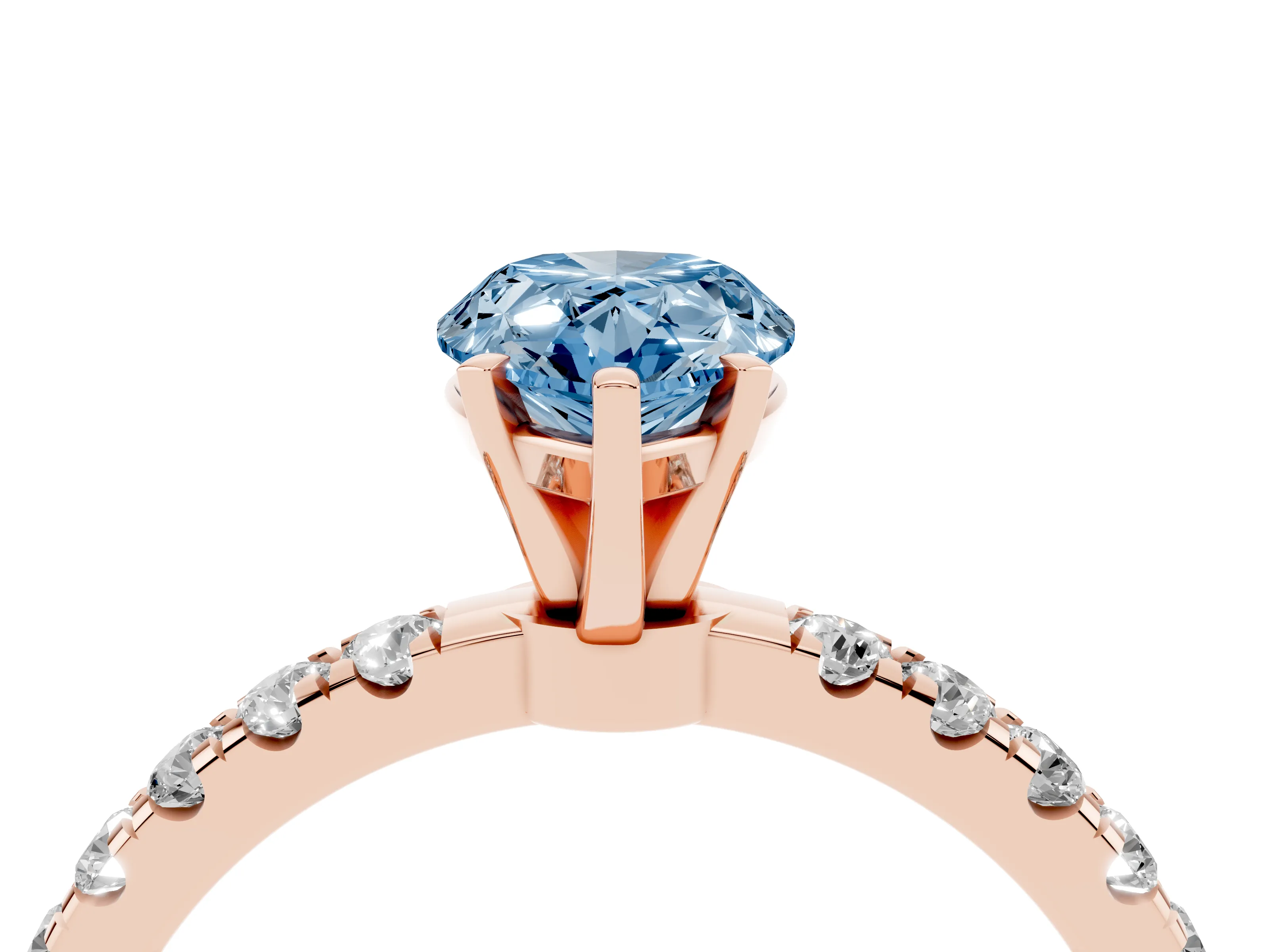Fancy Blue Pear Cut Diamond Solitaire Ring Set in Rose gold with Pavé Accents and Prong Setting