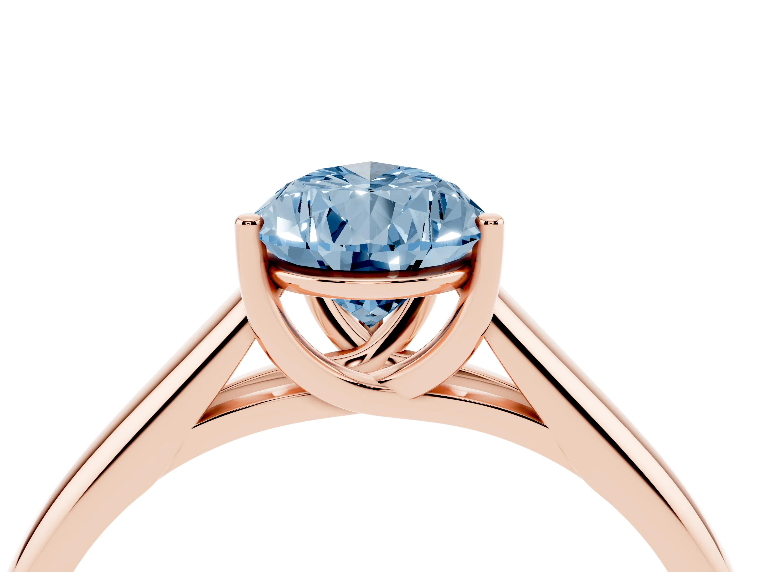 Fancy Blue Pear Cut Diamond Solitaire Engagement Ring Set in Rose gold with Subtly Tapered Band and Prong Setting