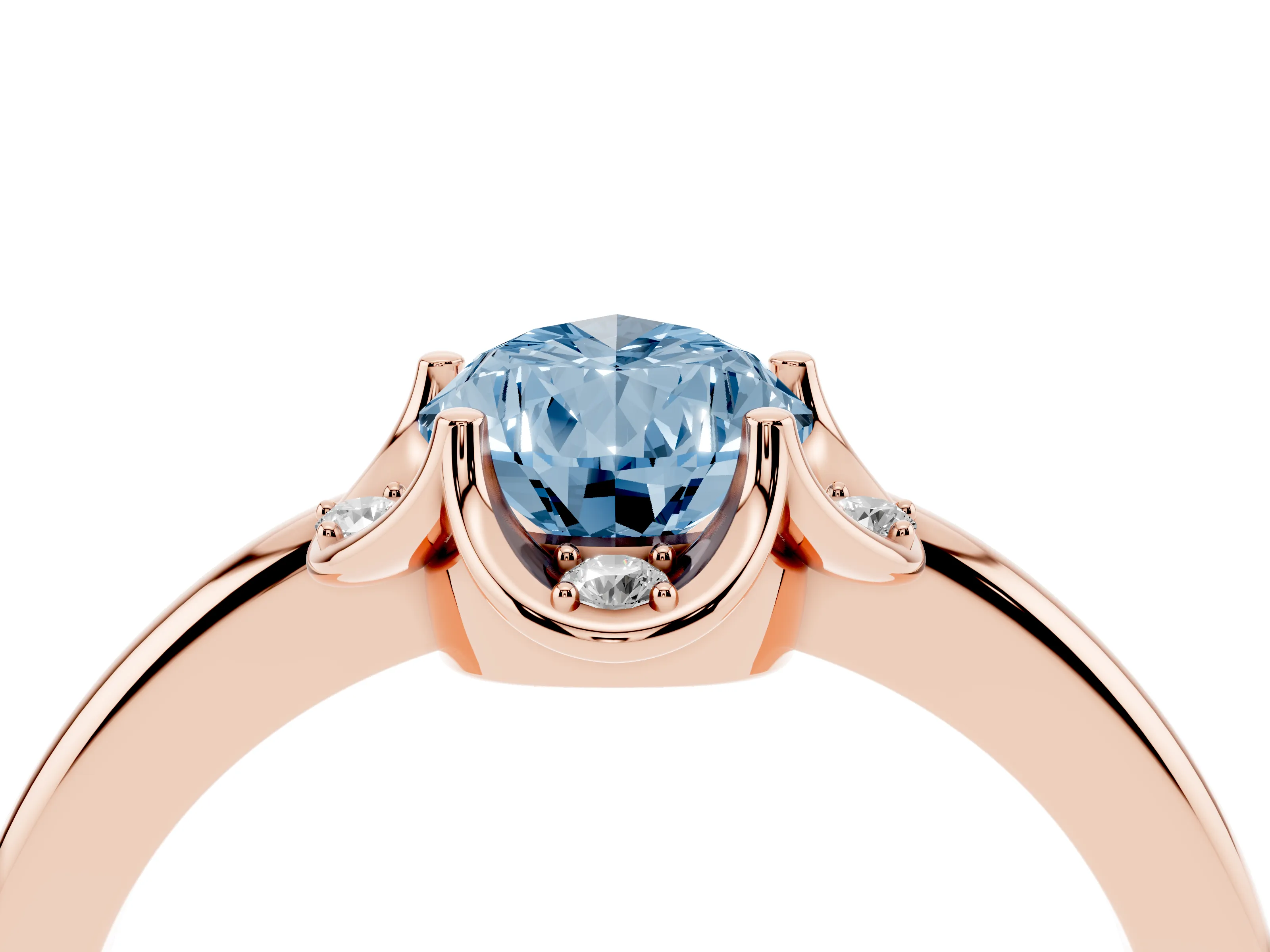 Fancy Blue Pear Cut Diamond Round Cluster Halo Ring Set in Rose gold with Solitaire Band and Prong Setting