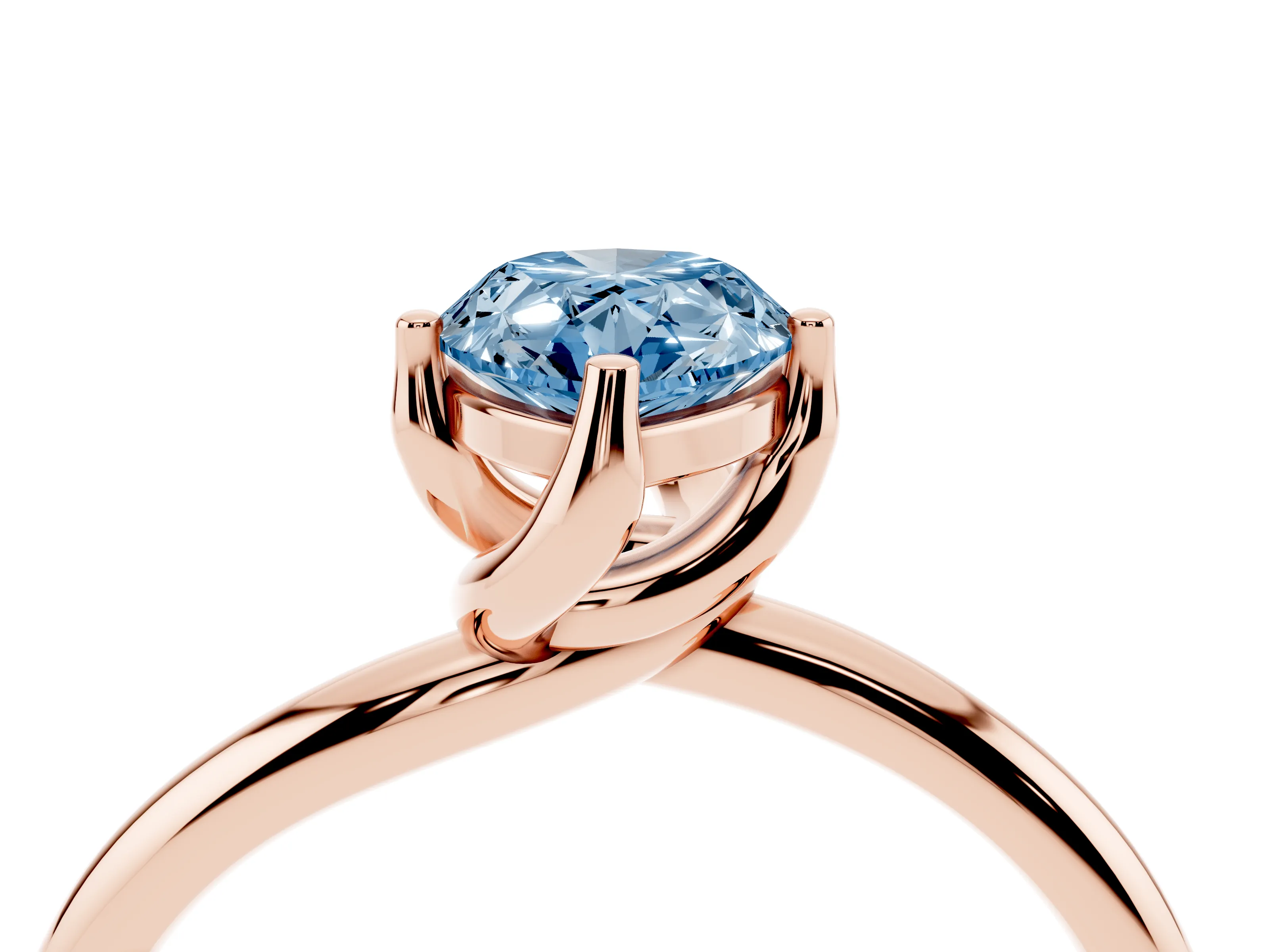 Fancy Blue Pear Cut Diamond Solitaire Engagement Ring Set in Rose gold with Classic Plain Band