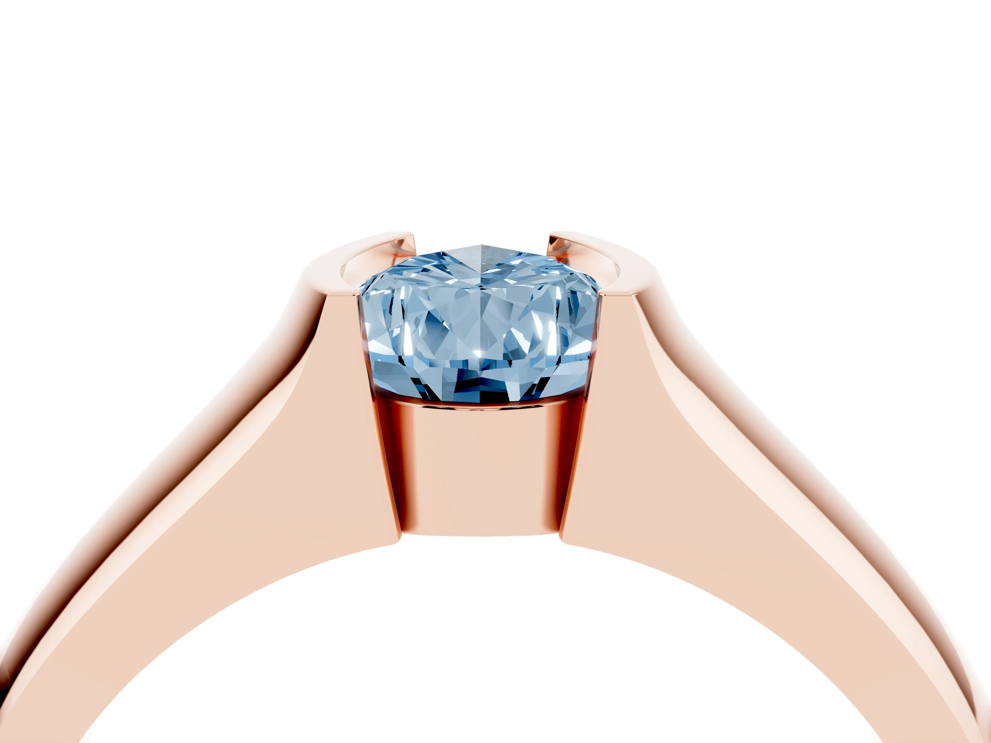 Fancy Blue Pear Cut Diamond Bezel Solitaire Ring Set in Rose gold with Wide Band