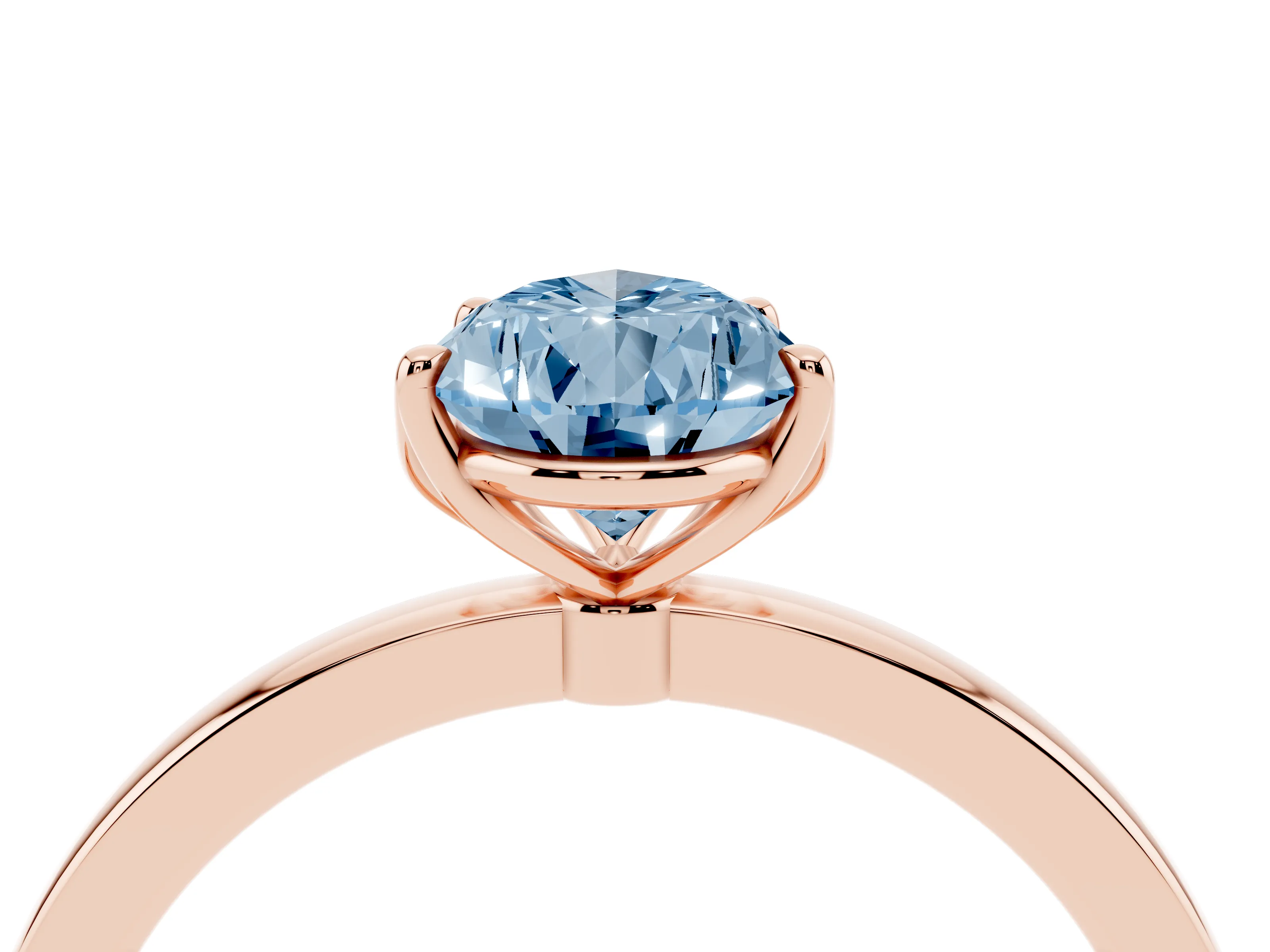 Fancy Blue Pear Cut Diamond Solitaire Ring Set in Rose gold with Prong Setting and Thin Polished Band