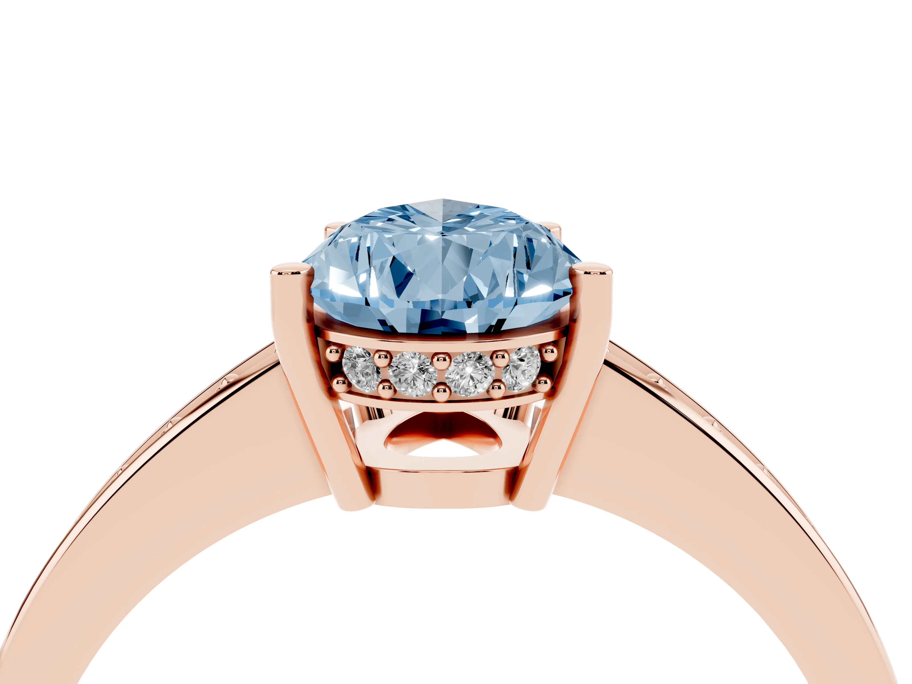 Fancy Blue Pear Cut Diamond Pavé Band Prong Set Solitaire Ring Set in Rose gold