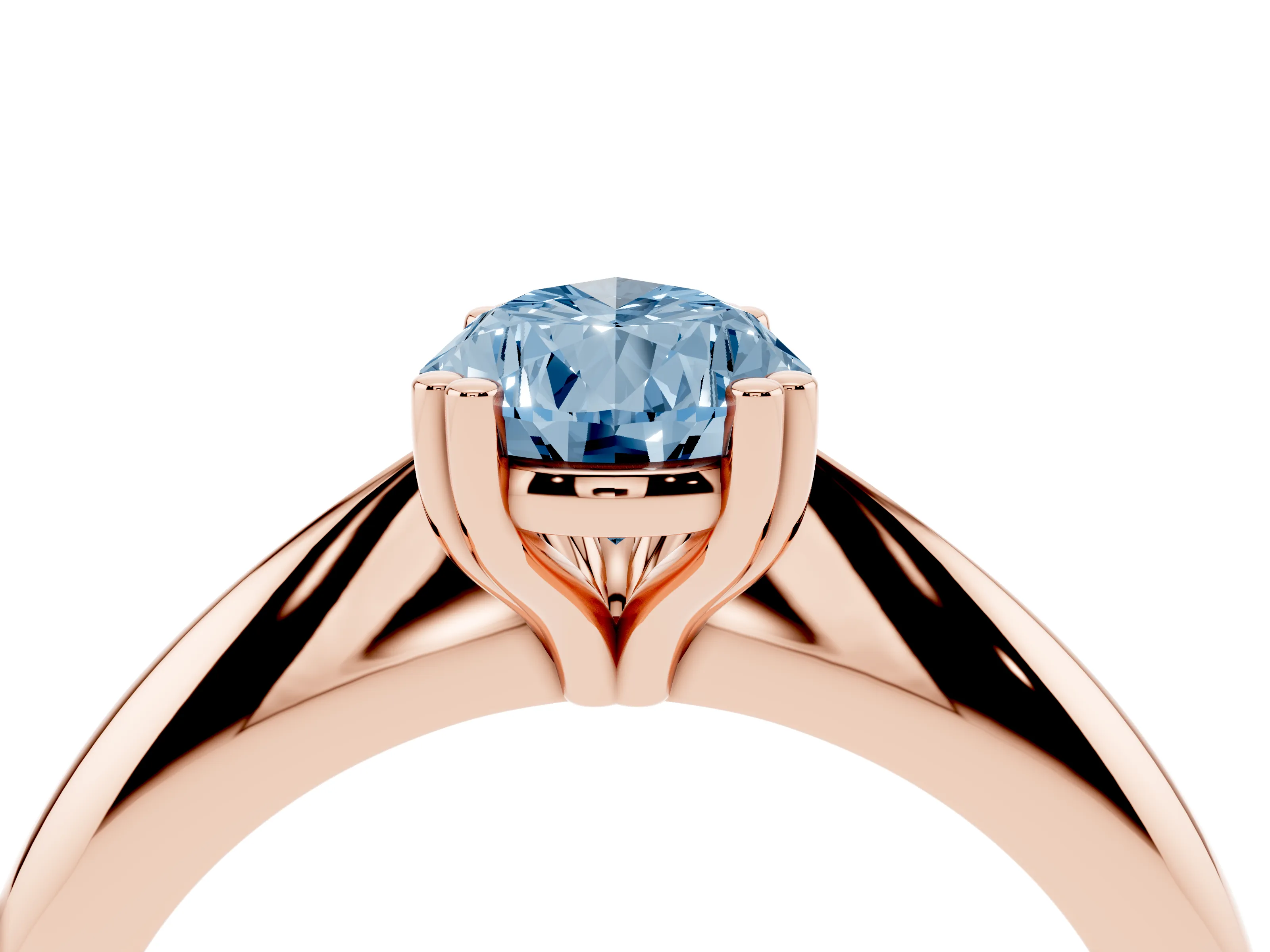 Fancy Blue Pear Cut Diamond Solitaire Engagement Ring Set in Rose gold with Tapered Band and Prong Setting