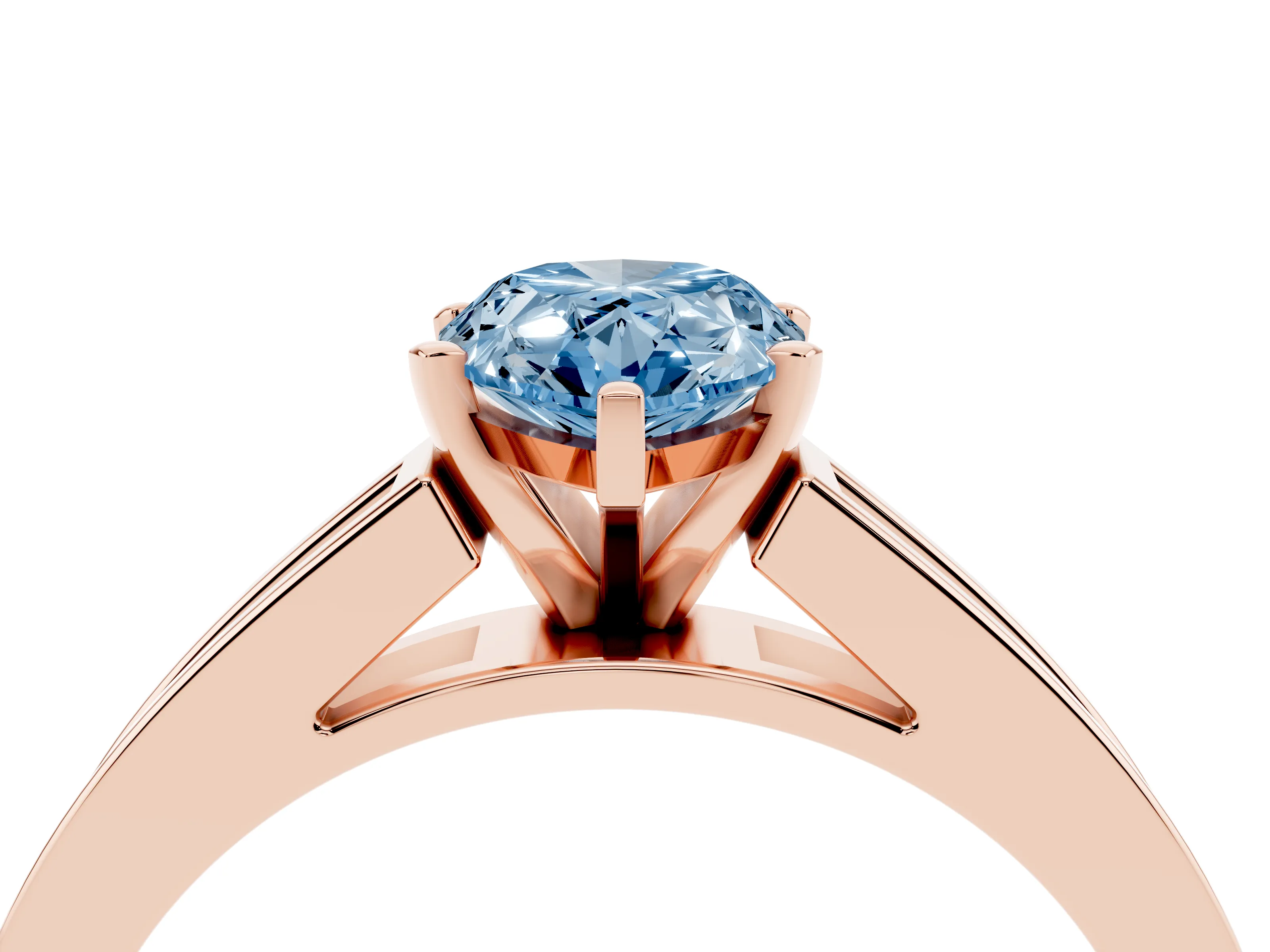 Fancy Blue Pear Cut Diamond Solitaire Ring Set in Rose gold with Channel-Set Band and Prong Setting