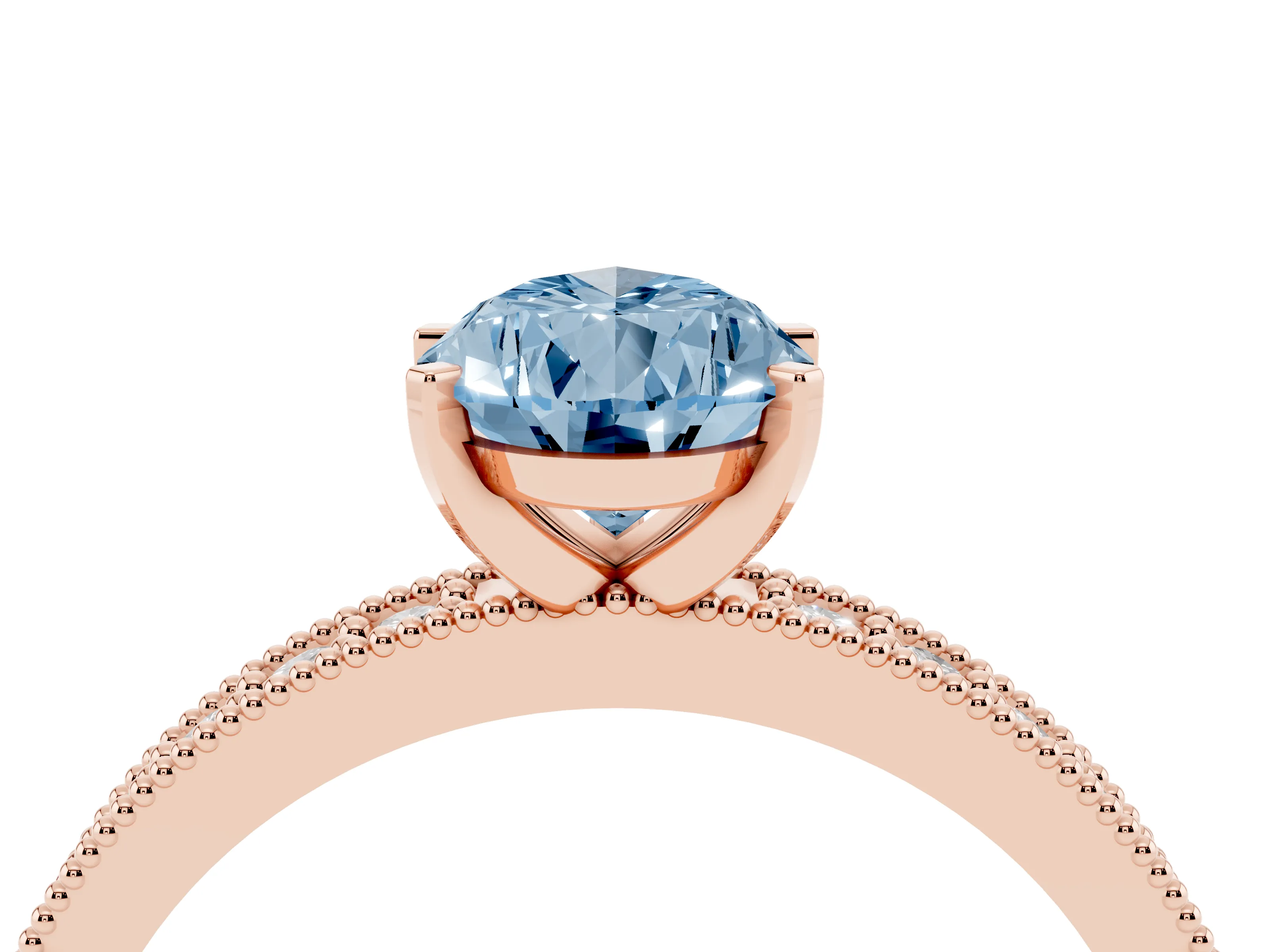 Fancy Blue Pear Cut Diamond Milgrain Pavé Engagement Ring Set in Rose gold with Prong Setting