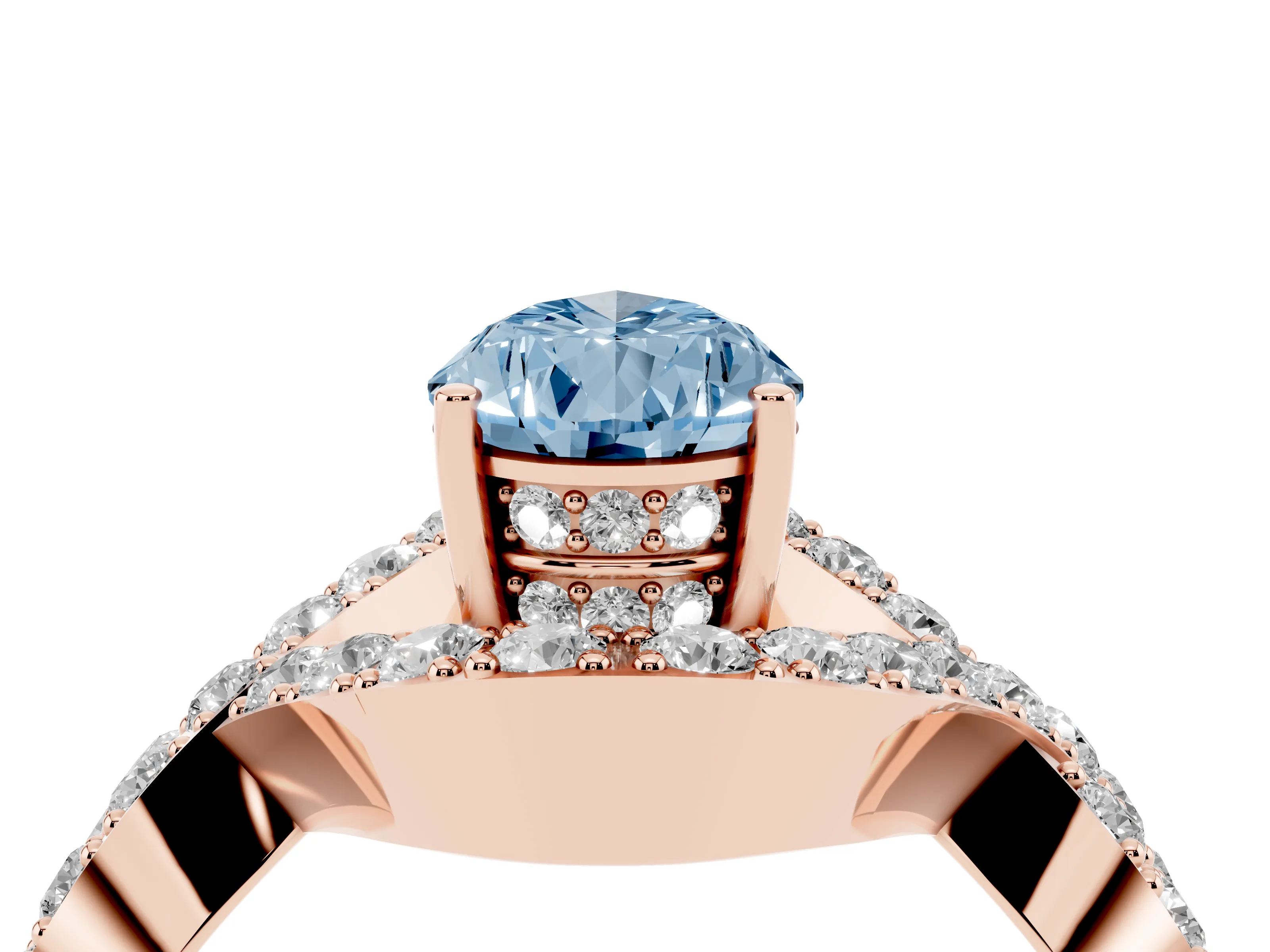 Fancy Blue Pear Cut Diamond Solitaire Twist Band Pavé Engagement Ring Set in Rose gold