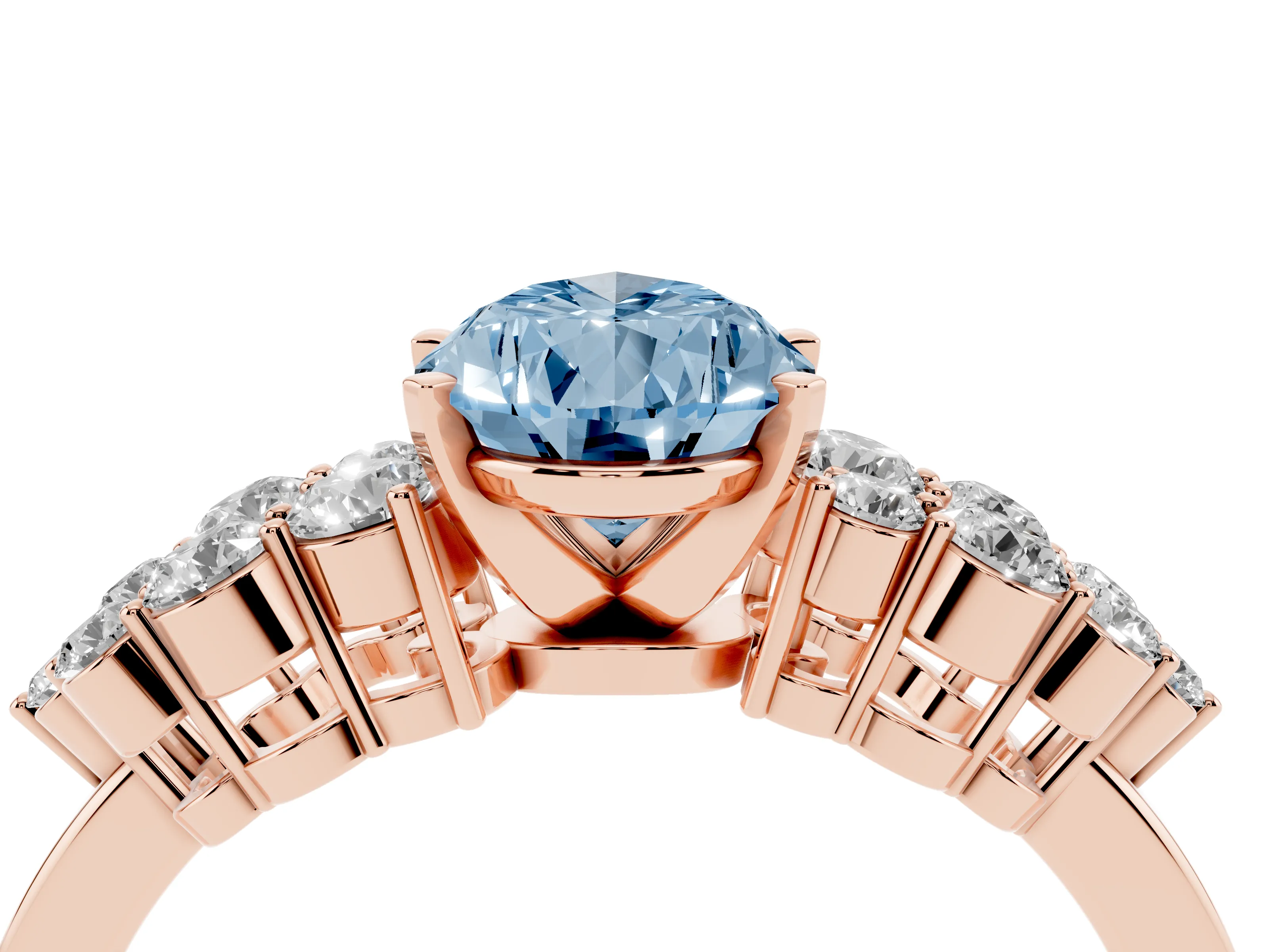 Fancy Blue Pear Cut Diamond Cluster Engagement Ring Set in Rose gold with Pavé Band and Prong Setting
