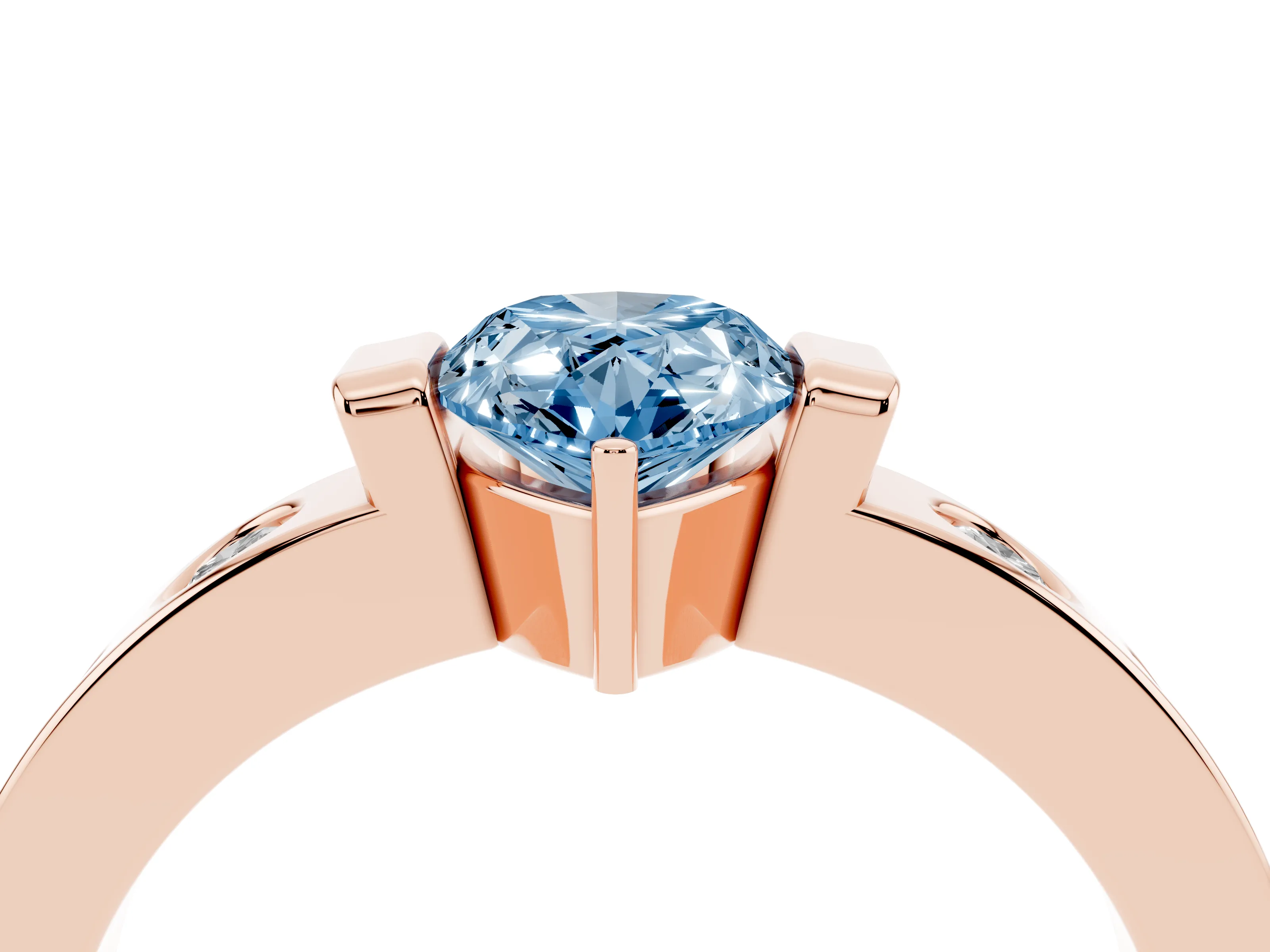 Fancy Blue Pear Cut Diamond Channel-Set Band Ring Set in Rose gold with Bezel Prong Setting