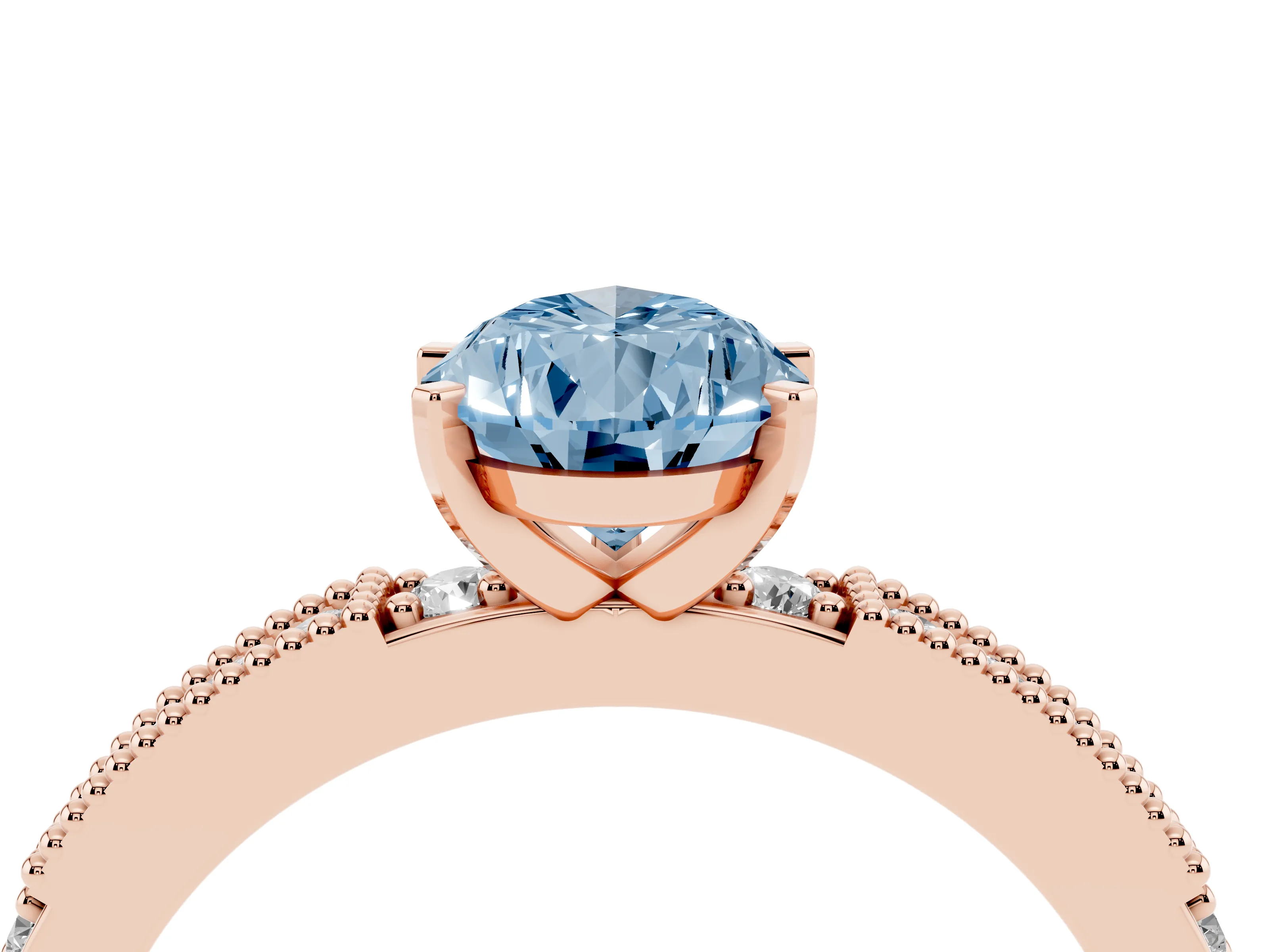 Fancy Blue Pear Cut Diamond Solitaire Ring Set in Rose gold with Slim Pavé Band and Prong Setting
