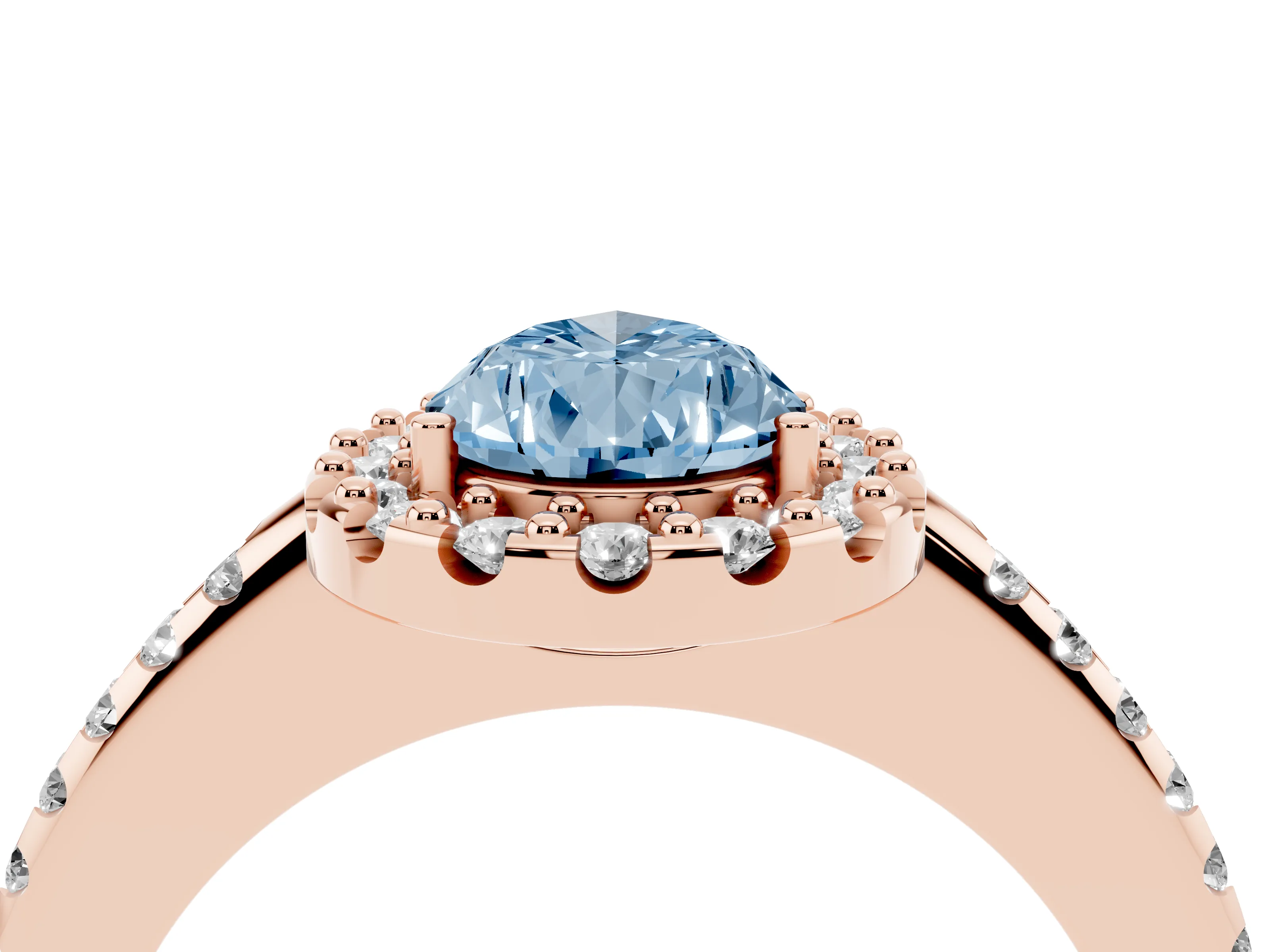 Fancy Blue Pear Cut Diamond Pavé Halo Ring Set in Rose gold with Prong Setting