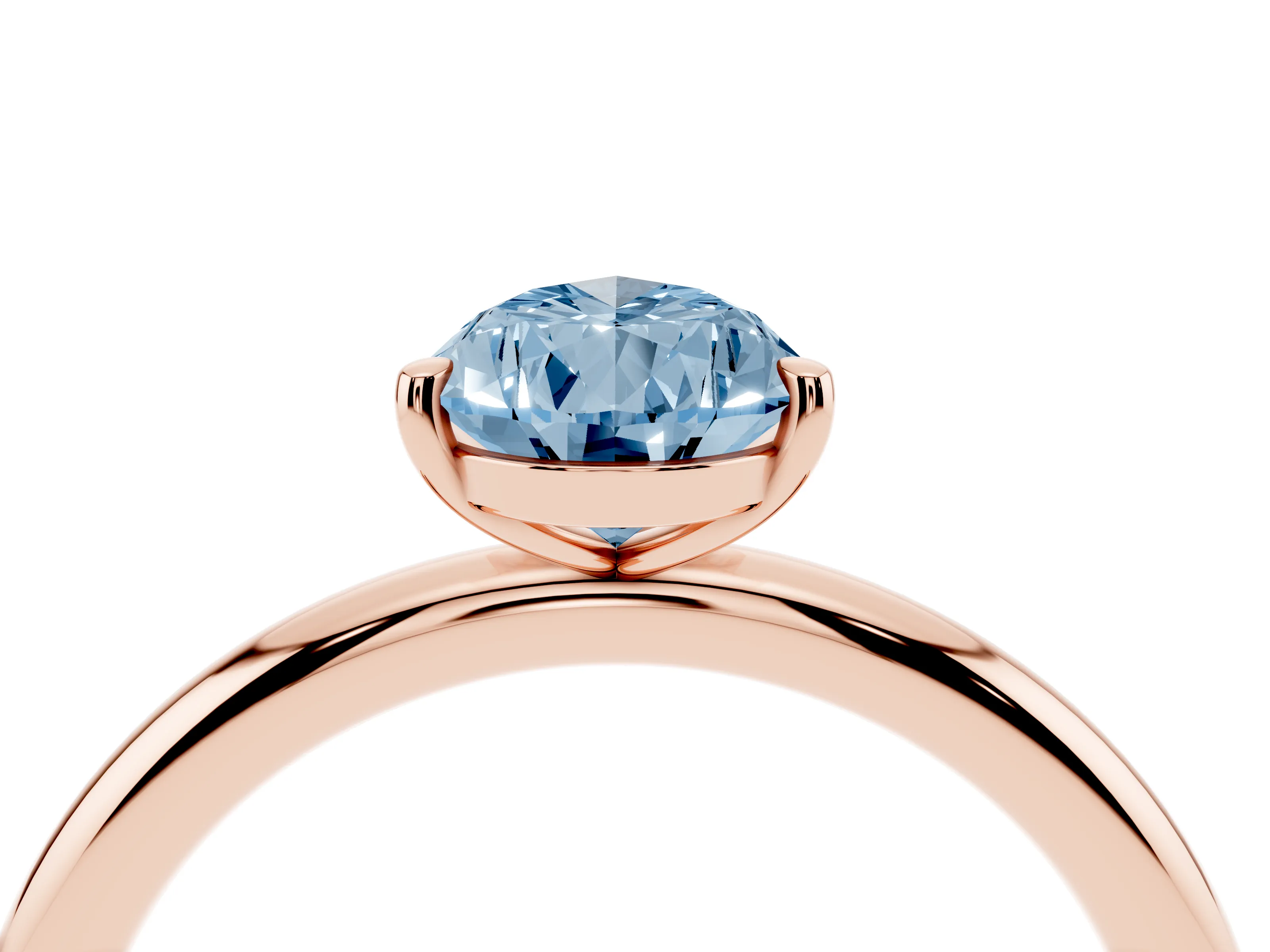 Fancy Blue Pear Cut Diamond Solitaire Ring Set in Rose gold with Prong Setting on a Polished Plain Band