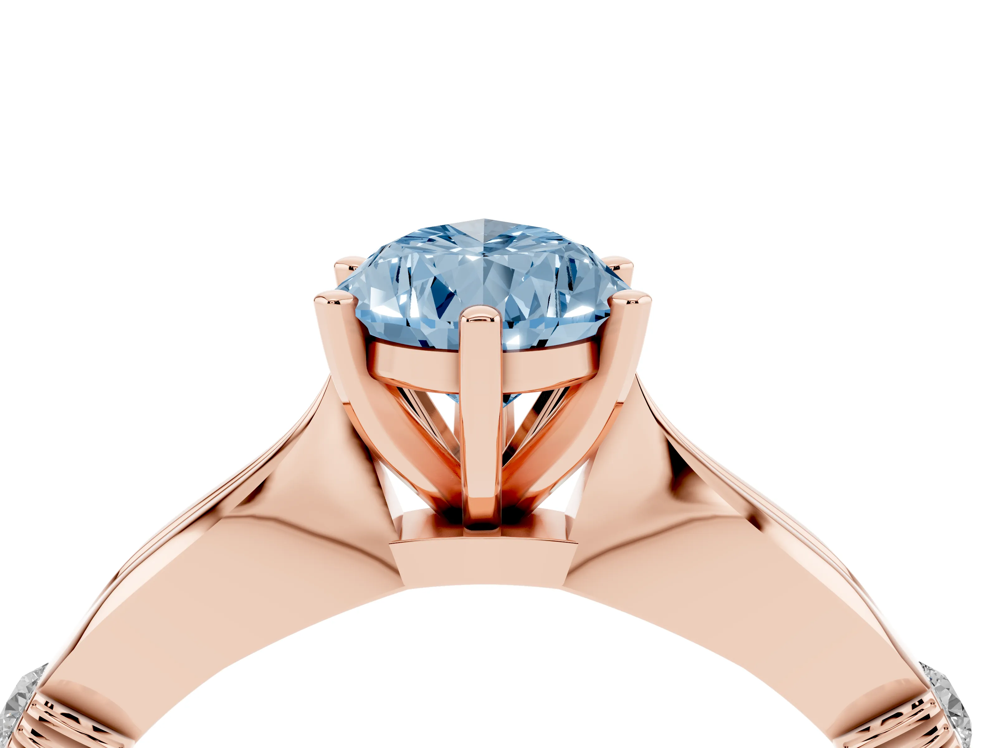 Fancy Blue Pear Cut Diamond Solitaire Twisted Band Ring Set in Rose gold with Accent Stones and Prong Setting