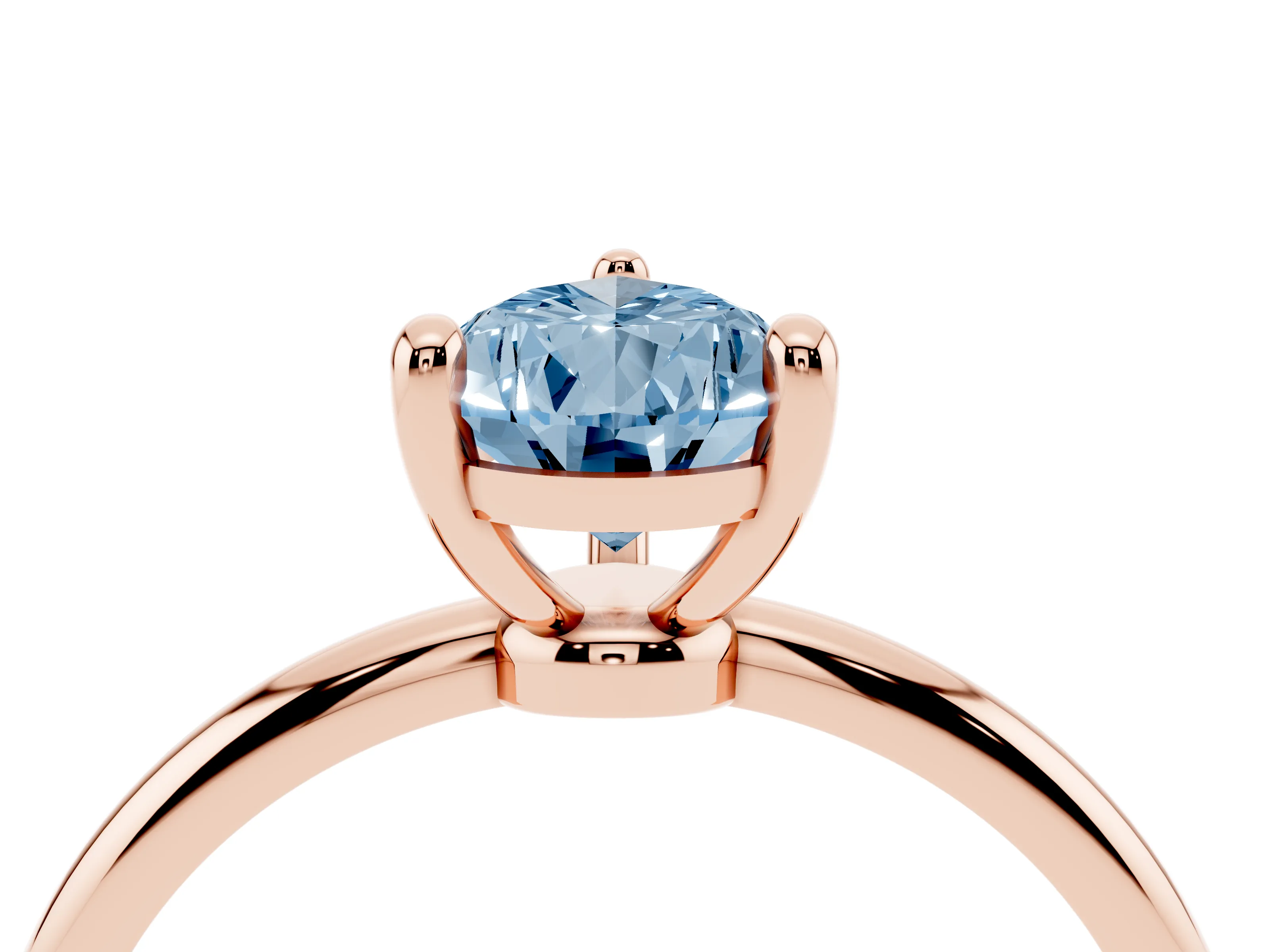 Fancy Blue Pear Cut Diamond Solitaire Ring Set in Rose gold with Secure Prong Setting on a Classic Band