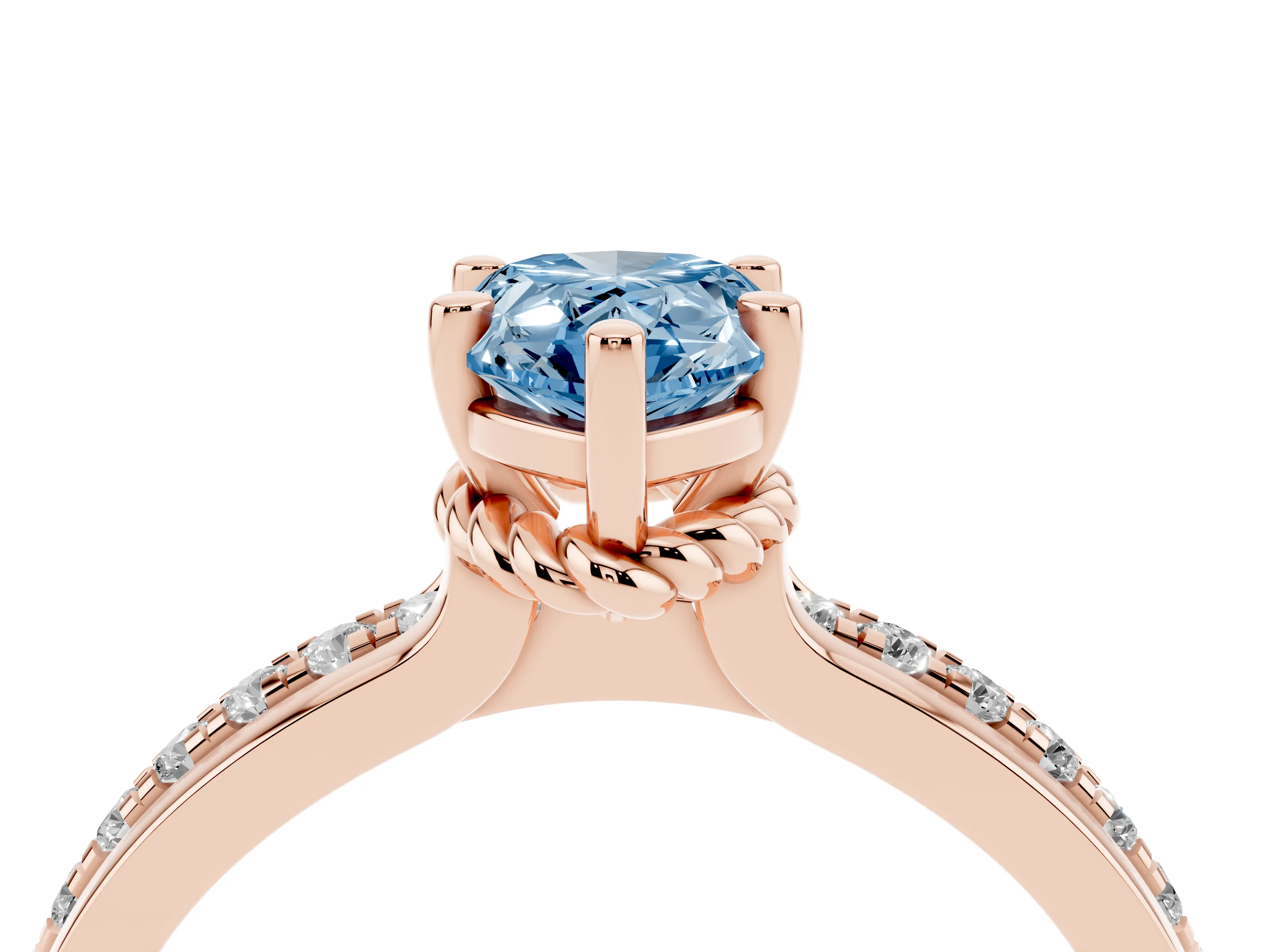 Fancy Blue Pear Cut Diamond Solitaire Ring Set in Rose gold with Channel Set Band and Prong Setting