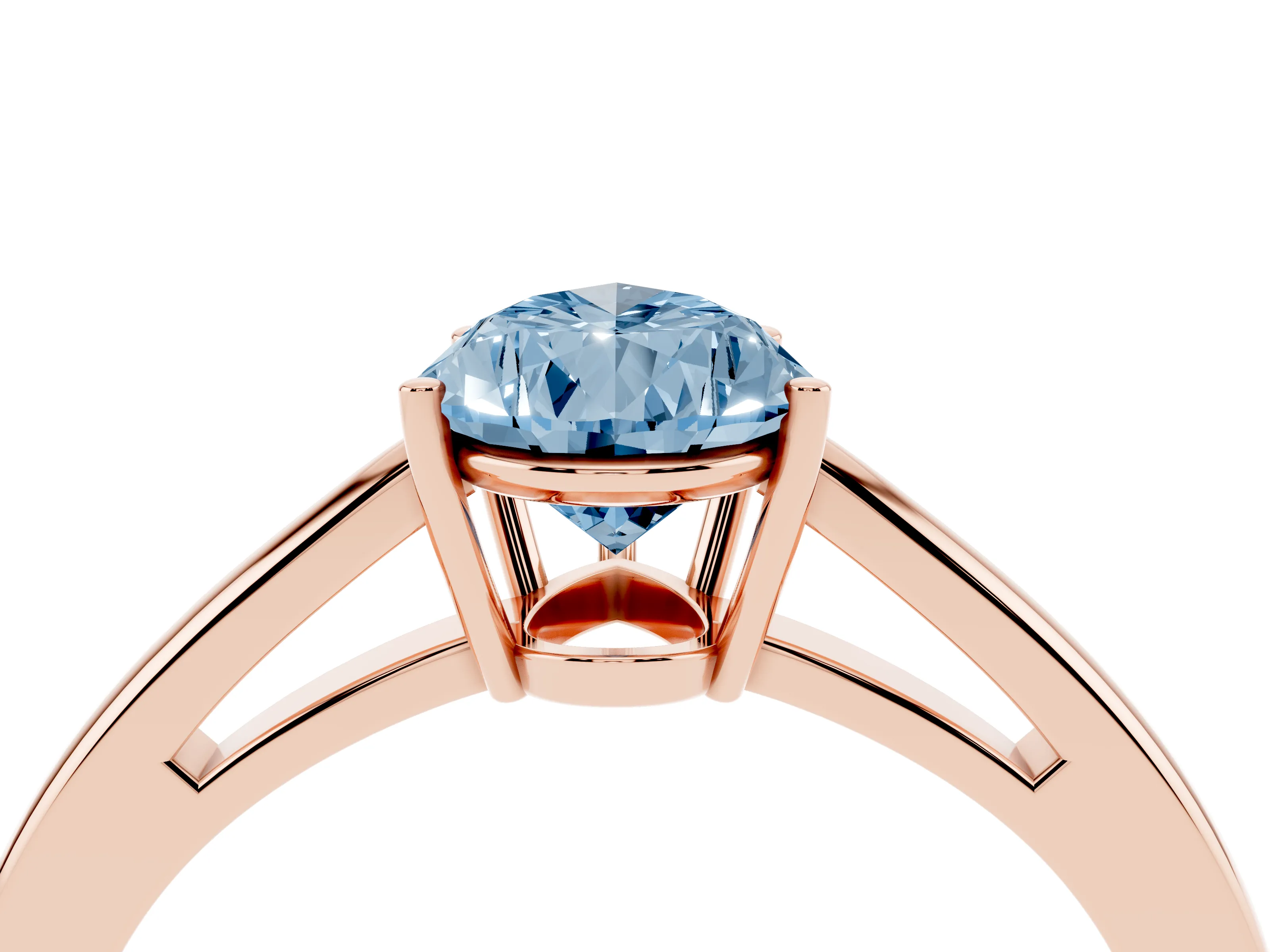 Fancy Blue Pear Cut Diamond Solitaire Ring Set in Rose gold with Split Shank and Prong Setting