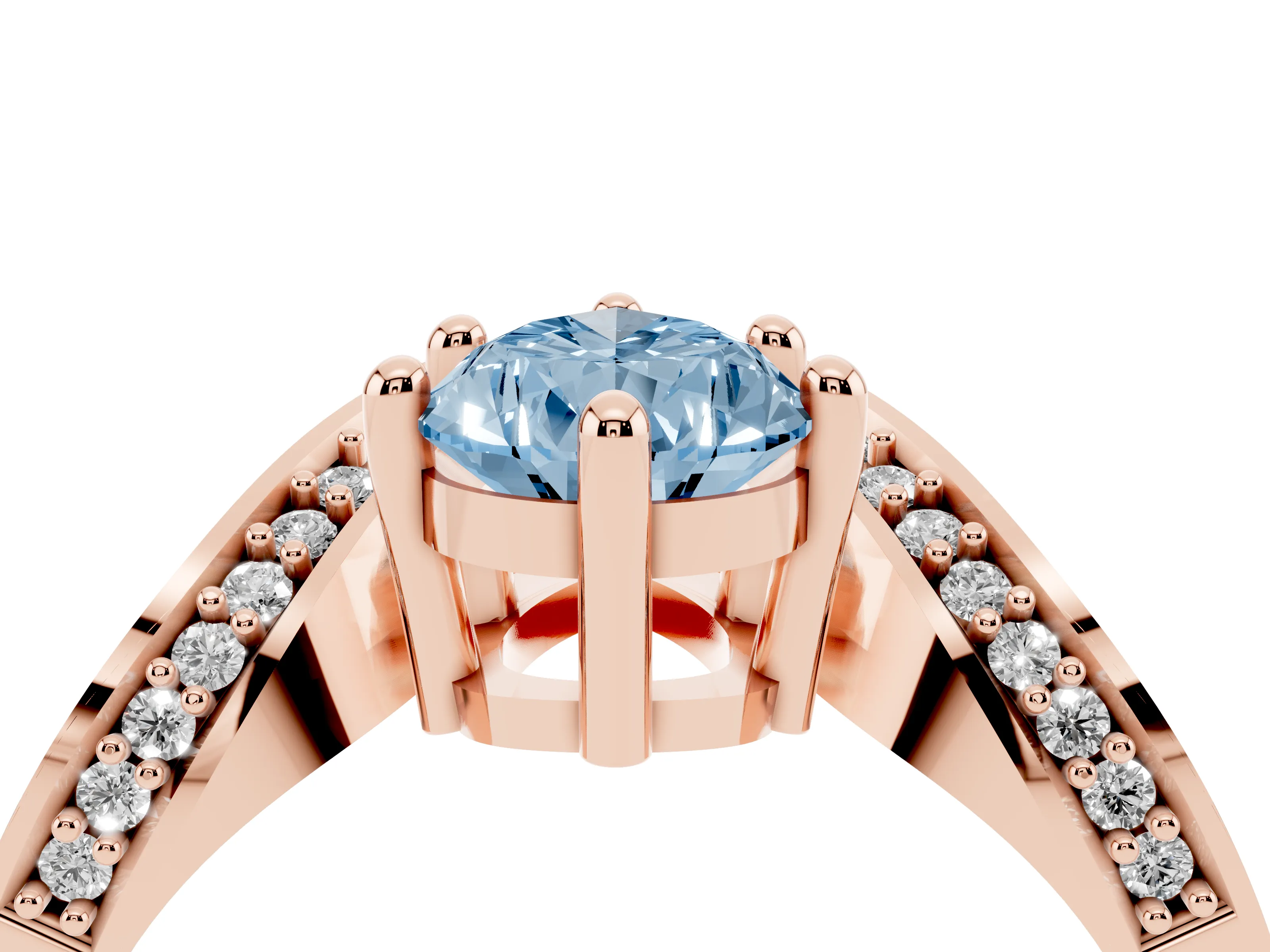 Fancy Blue Pear Cut Diamond Solitaire Engagement Ring Set in Rose gold with Pavé Shoulders