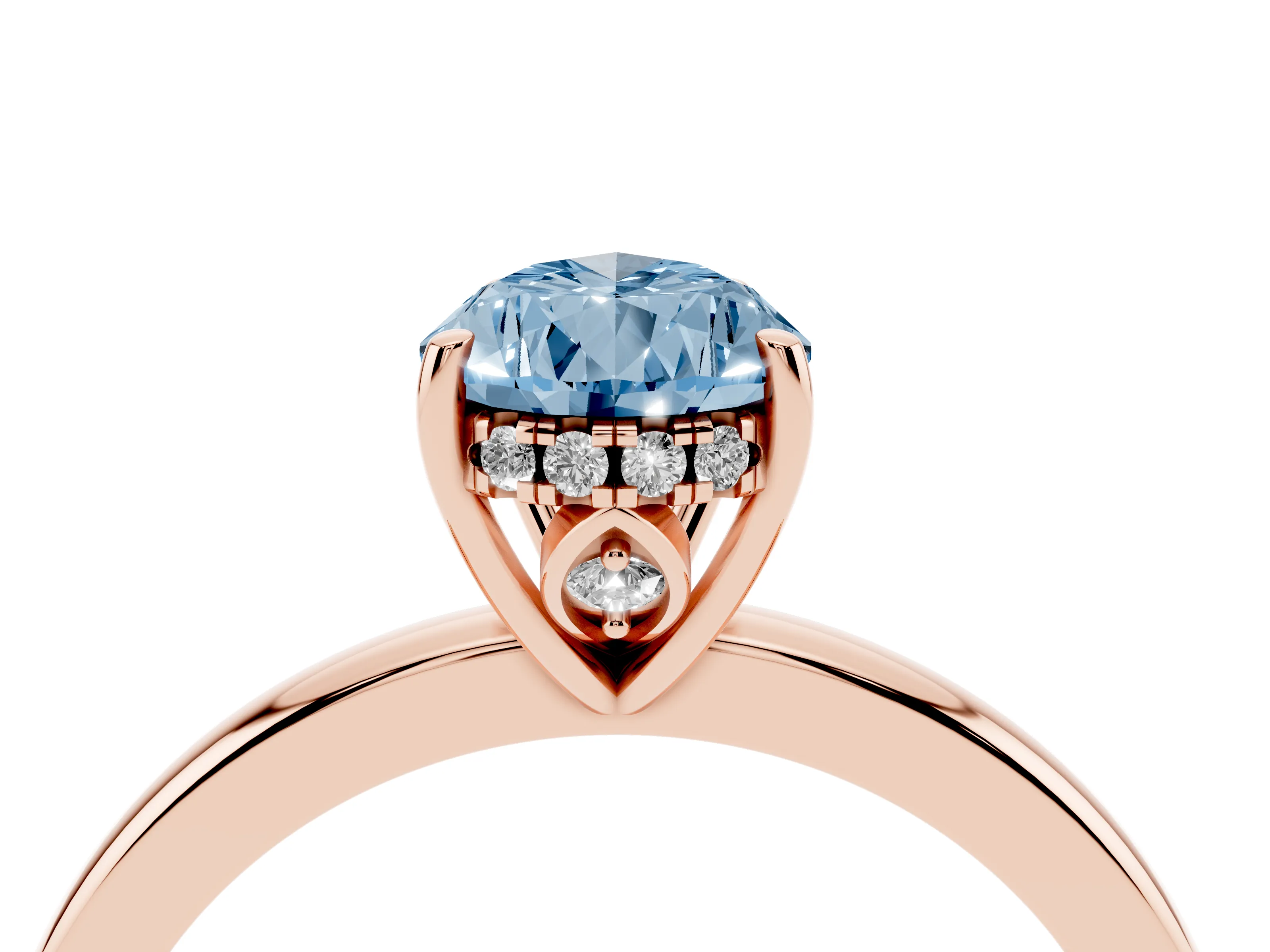 Fancy Blue Pear Cut Diamond Solitaire Ring Set in Rose gold with Plain Band and Prong Setting