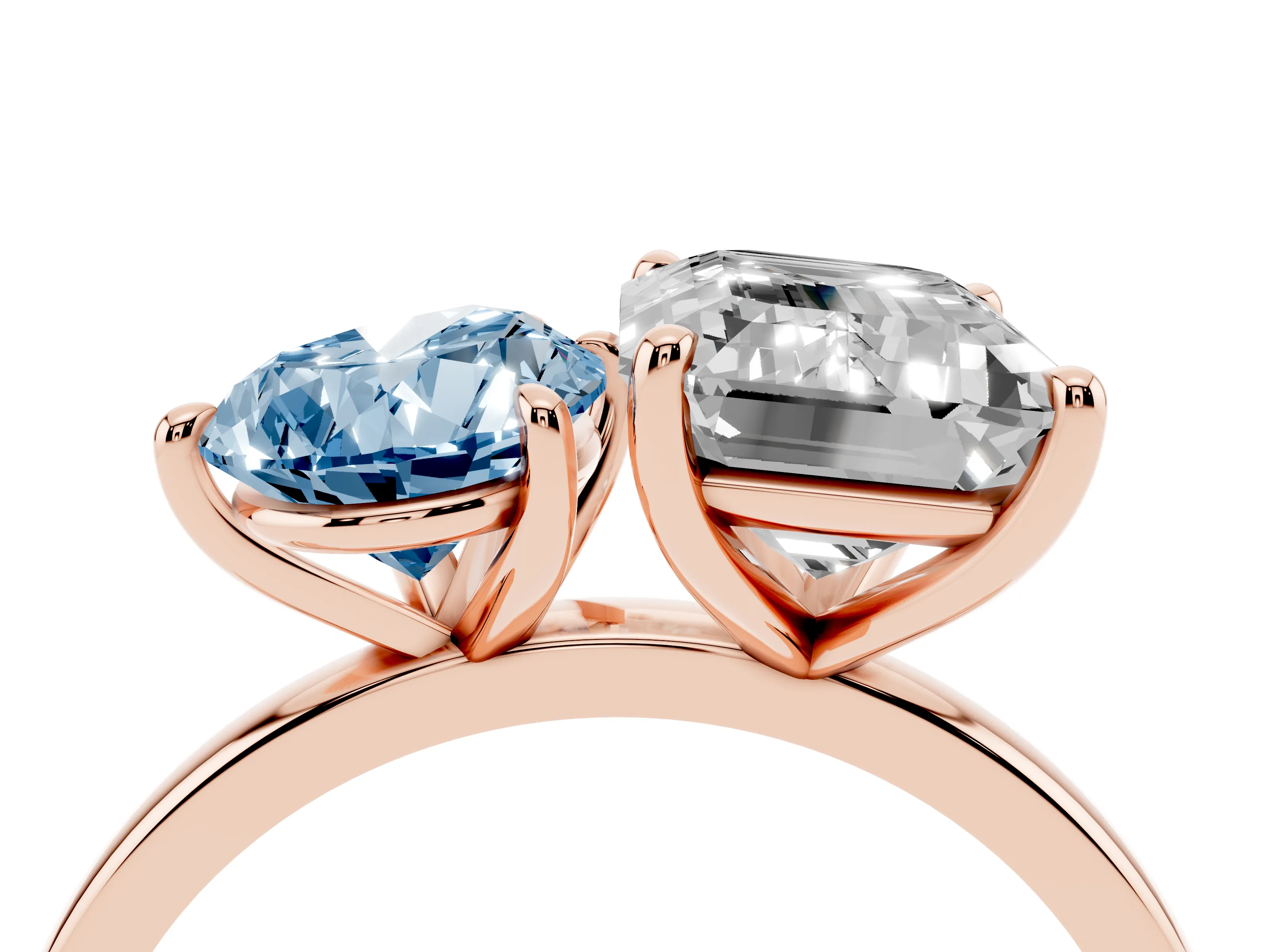 Fancy Blue Pear Cut and Emerald Cut Toi Moi Ring Set in Rose gold with Prong Setting