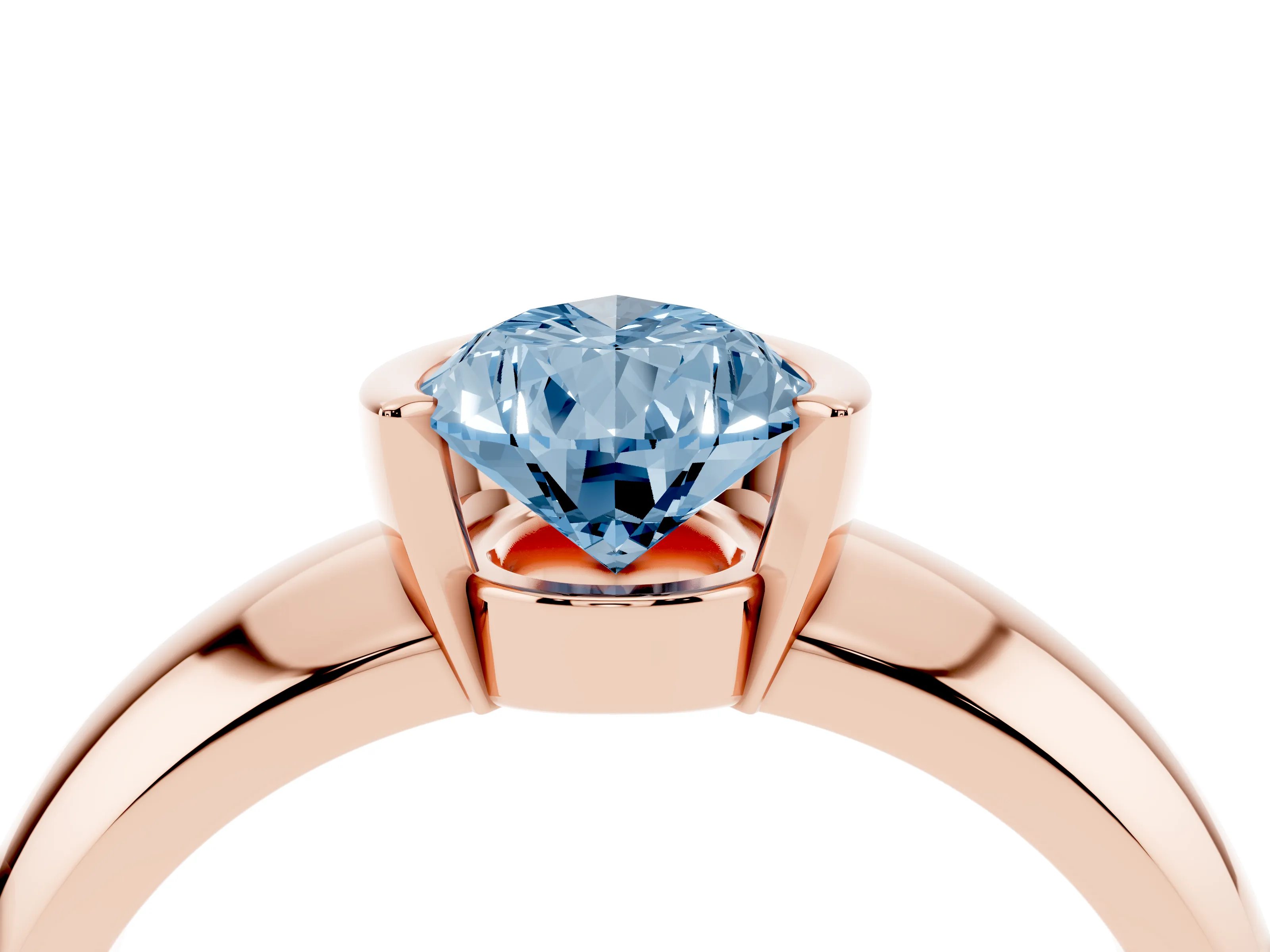 Fancy Blue Pear Cut Diamond Solitaire Tension Set Ring Set in Rose gold with Wide Band