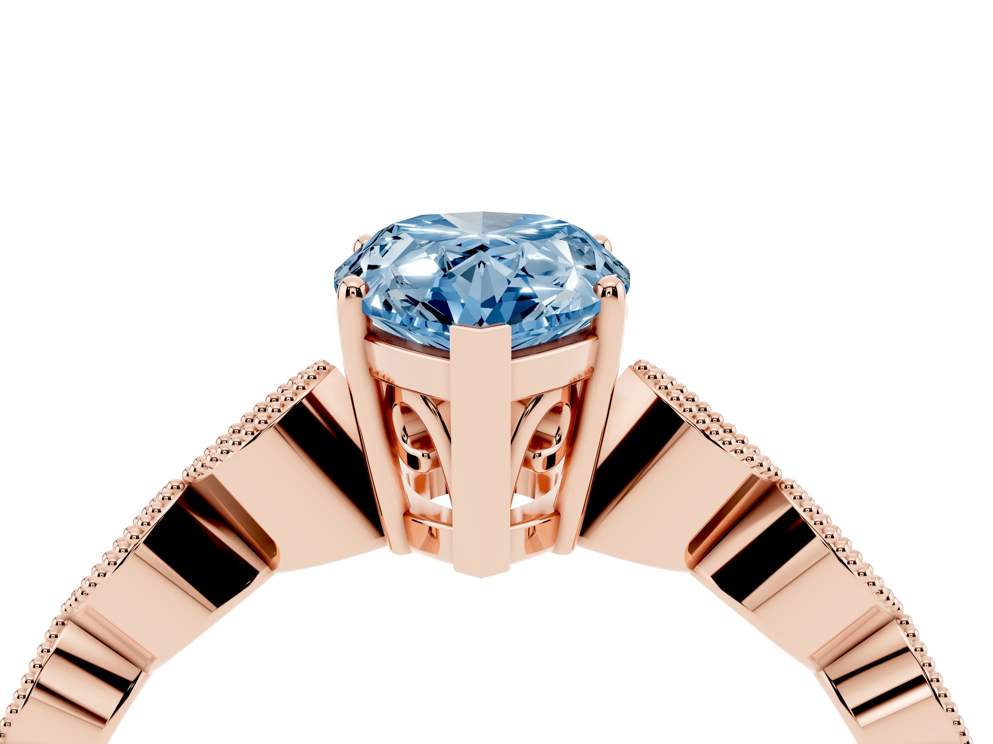 Fancy Blue Pear Cut Diamond Solitaire Ring Set in Rose gold with Infinity Twist Pavé Band
