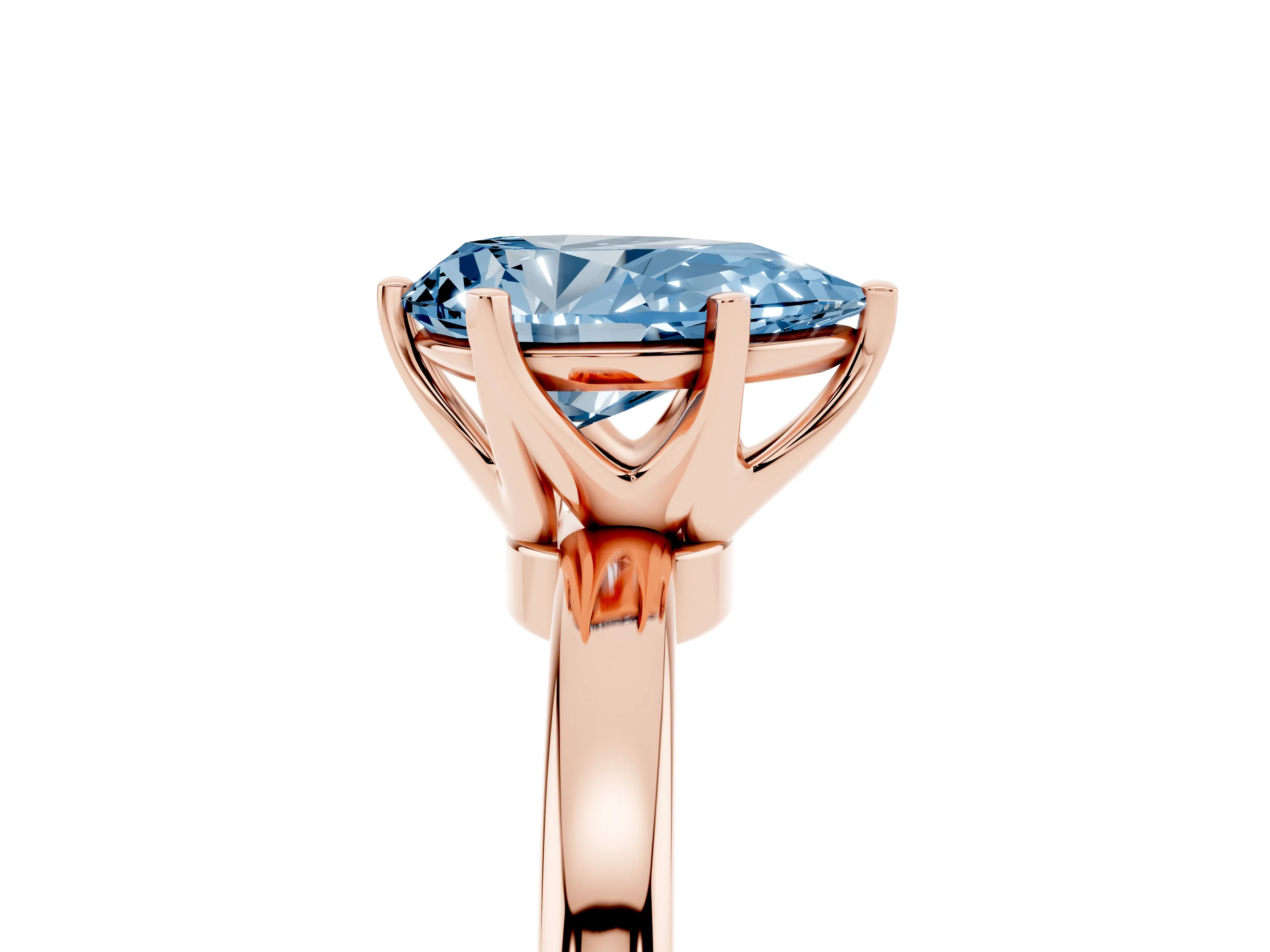 Fancy Blue Pear Cut Diamond Solitaire Ring Set in Rose gold with Raised Prong Setting on a Classic Band