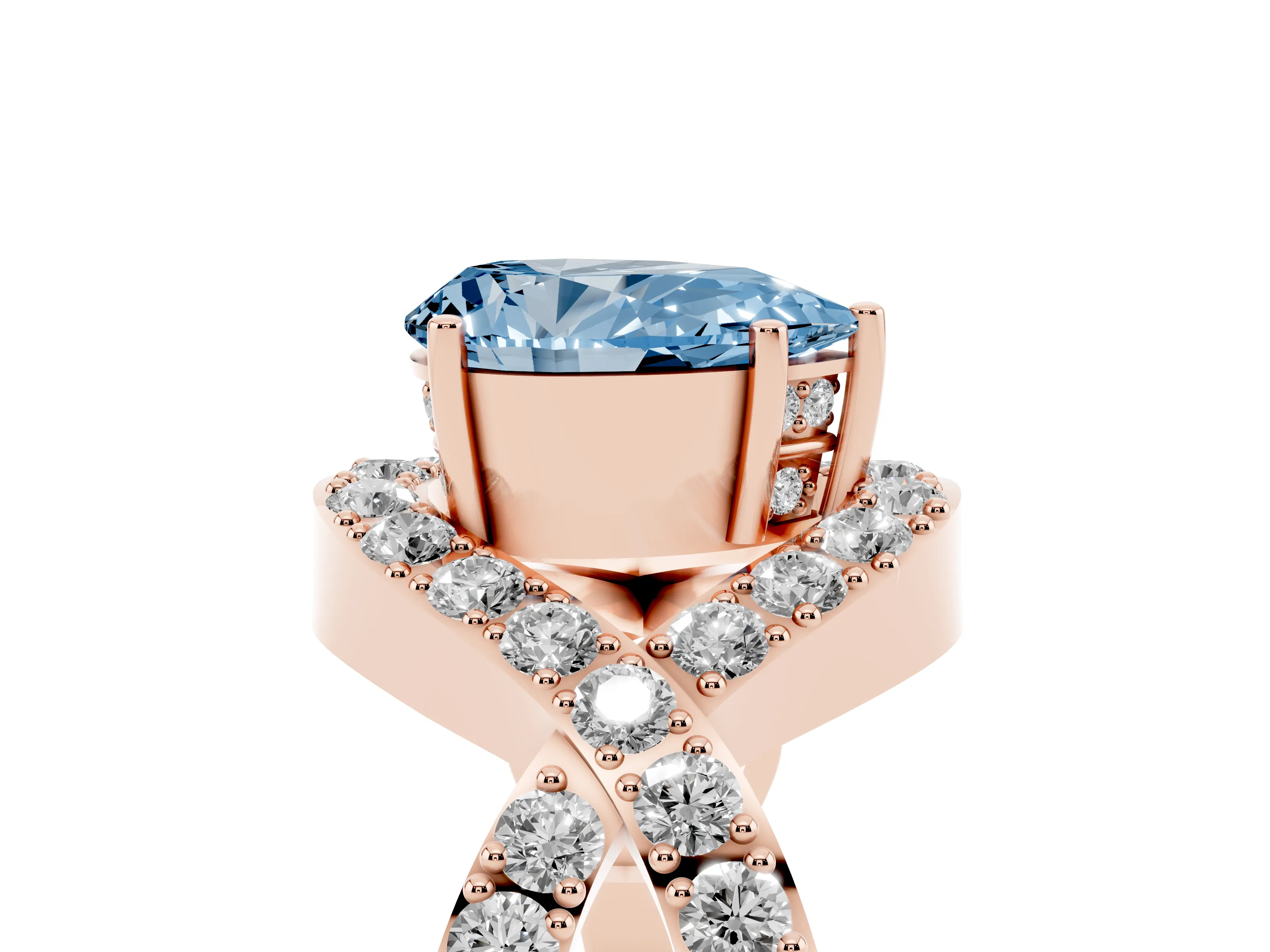 Fancy Blue Pear Cut Diamond Solitaire Twist Band Pavé Engagement Ring Set in Rose gold