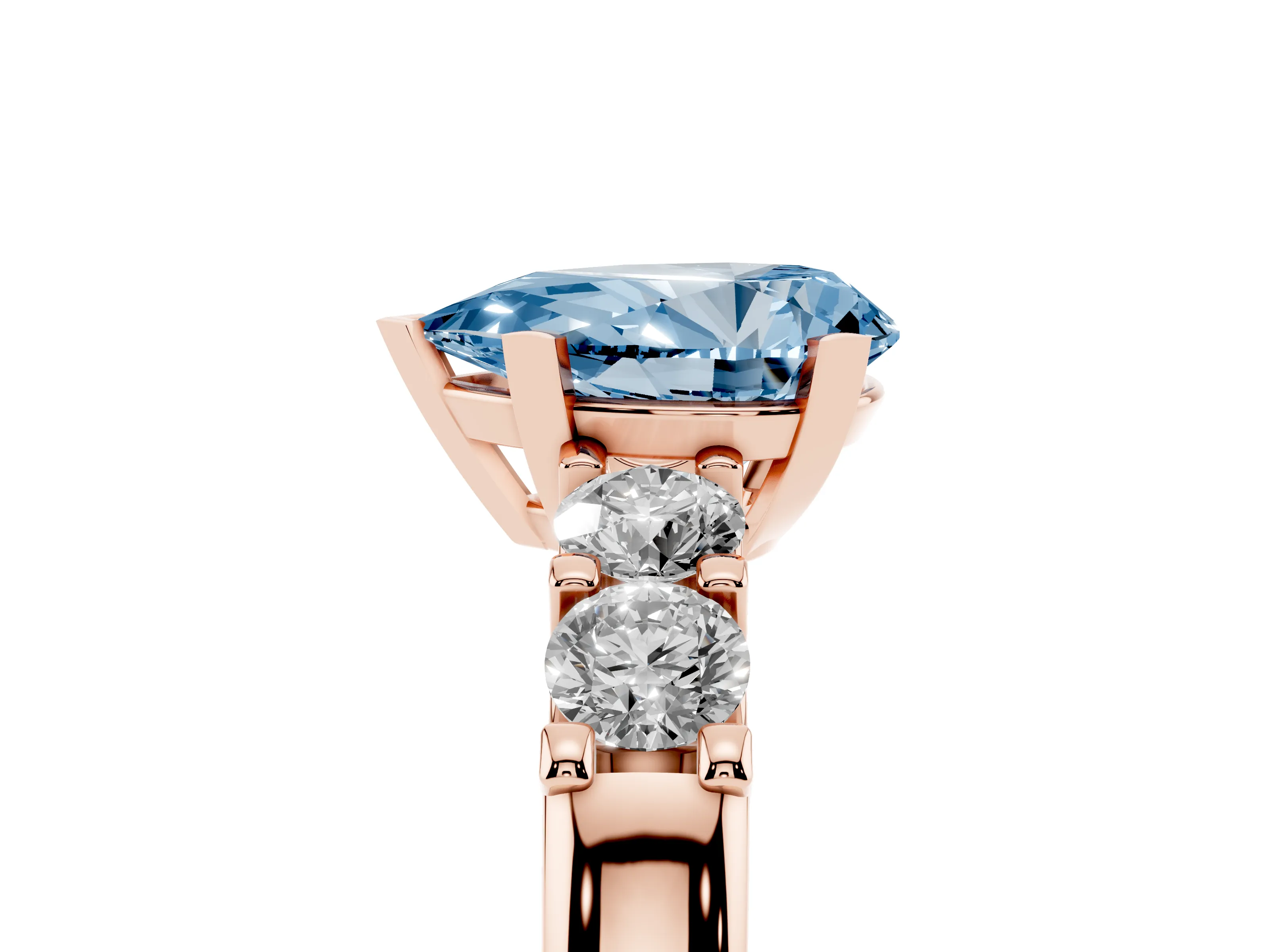 Fancy Blue Pear Cut Diamond Five-Stone Prong Set Engagement Ring Set in Rose gold with Channel Band