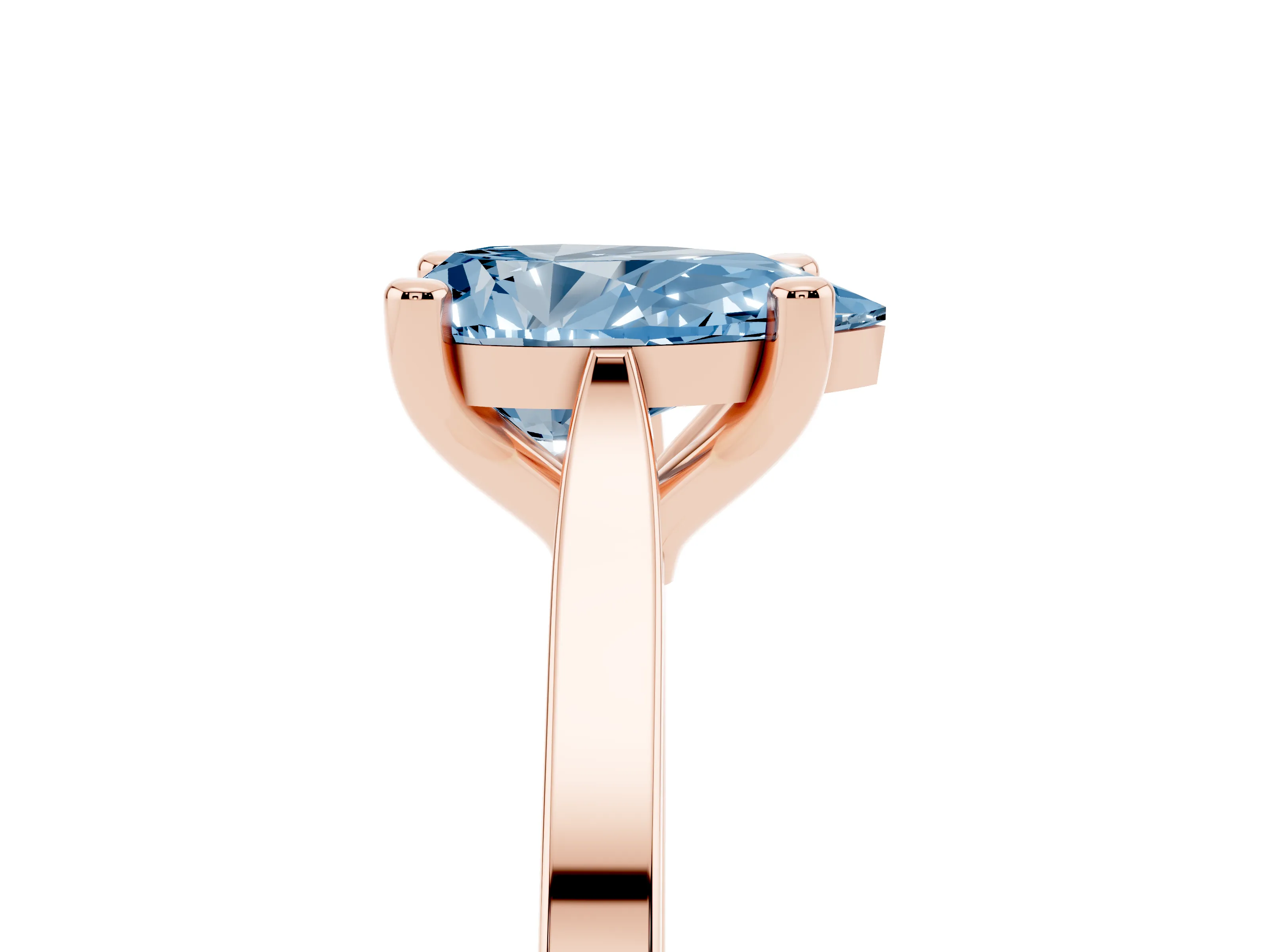 Fancy Blue Pear Cut Diamond Solitaire Ring Set in Rose gold with Prong Setting and Tapered Band