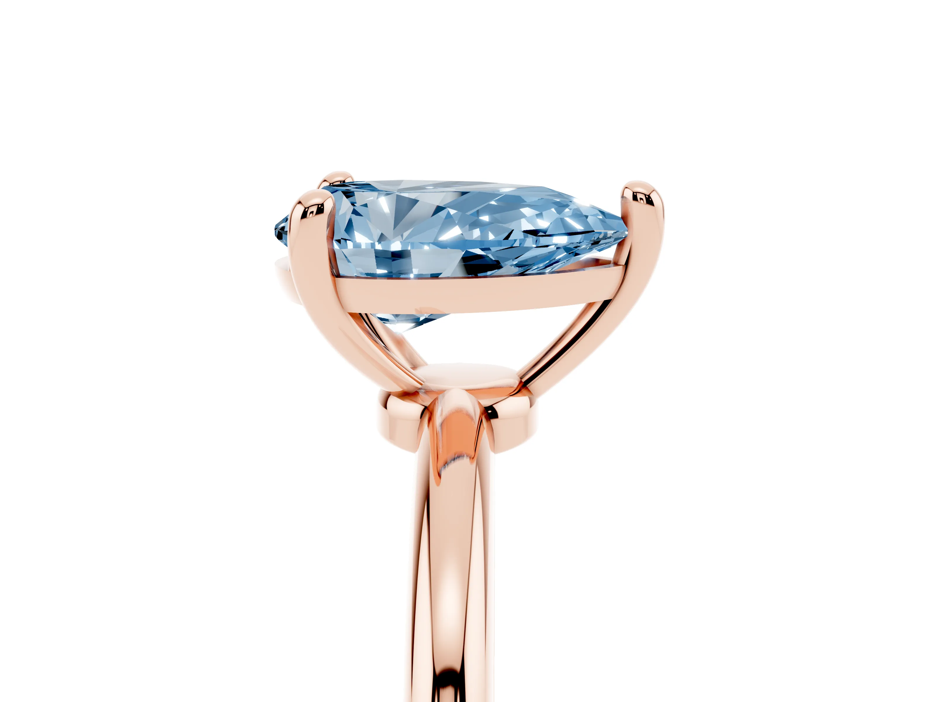 Fancy Blue Pear Cut Diamond Solitaire Ring Set in Rose gold with Secure Prong Setting on a Classic Band