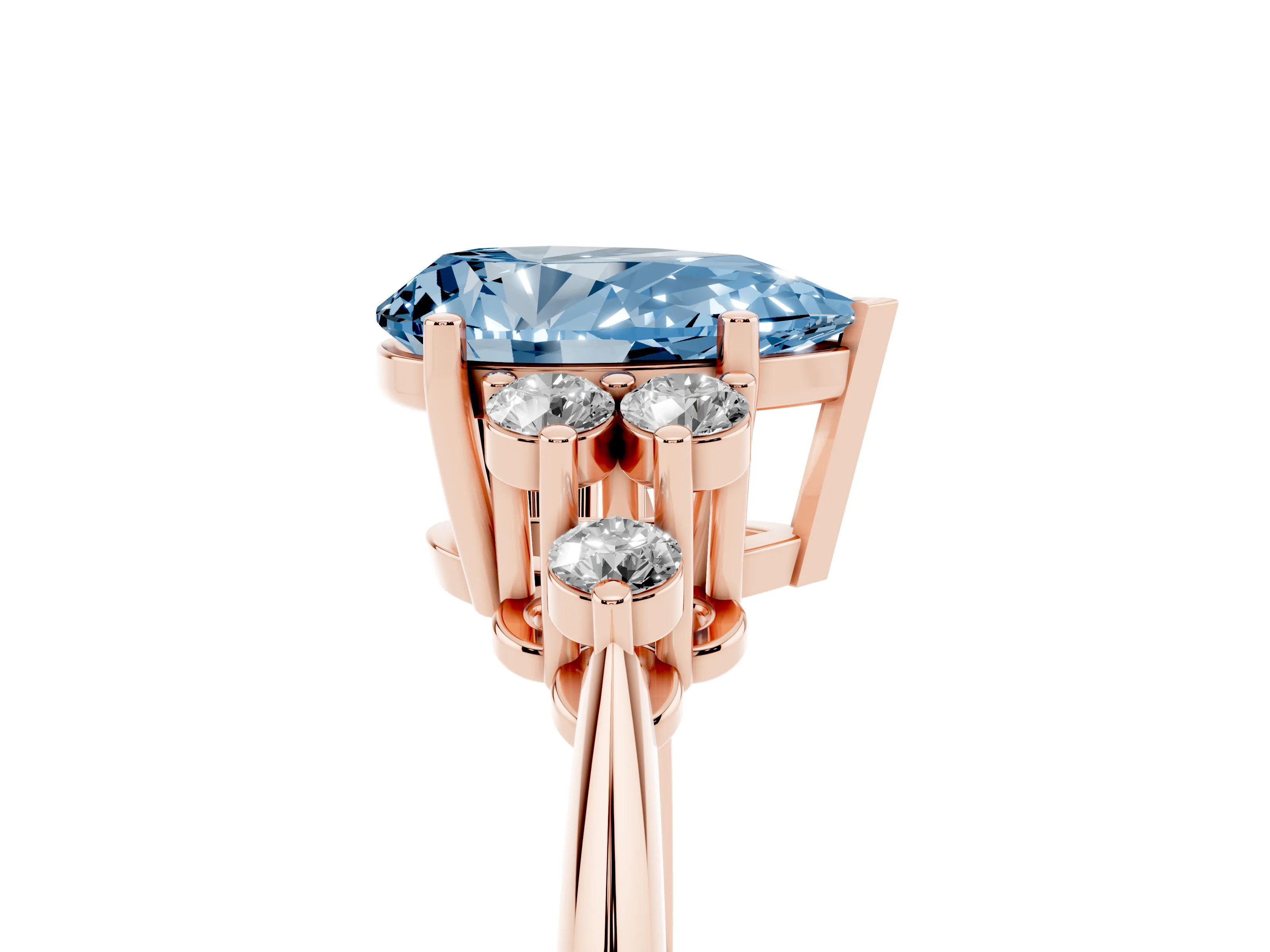 Fancy Blue Pear Cut Diamond Cluster Ring Set in Rose gold with Plain Band and Prong Setting