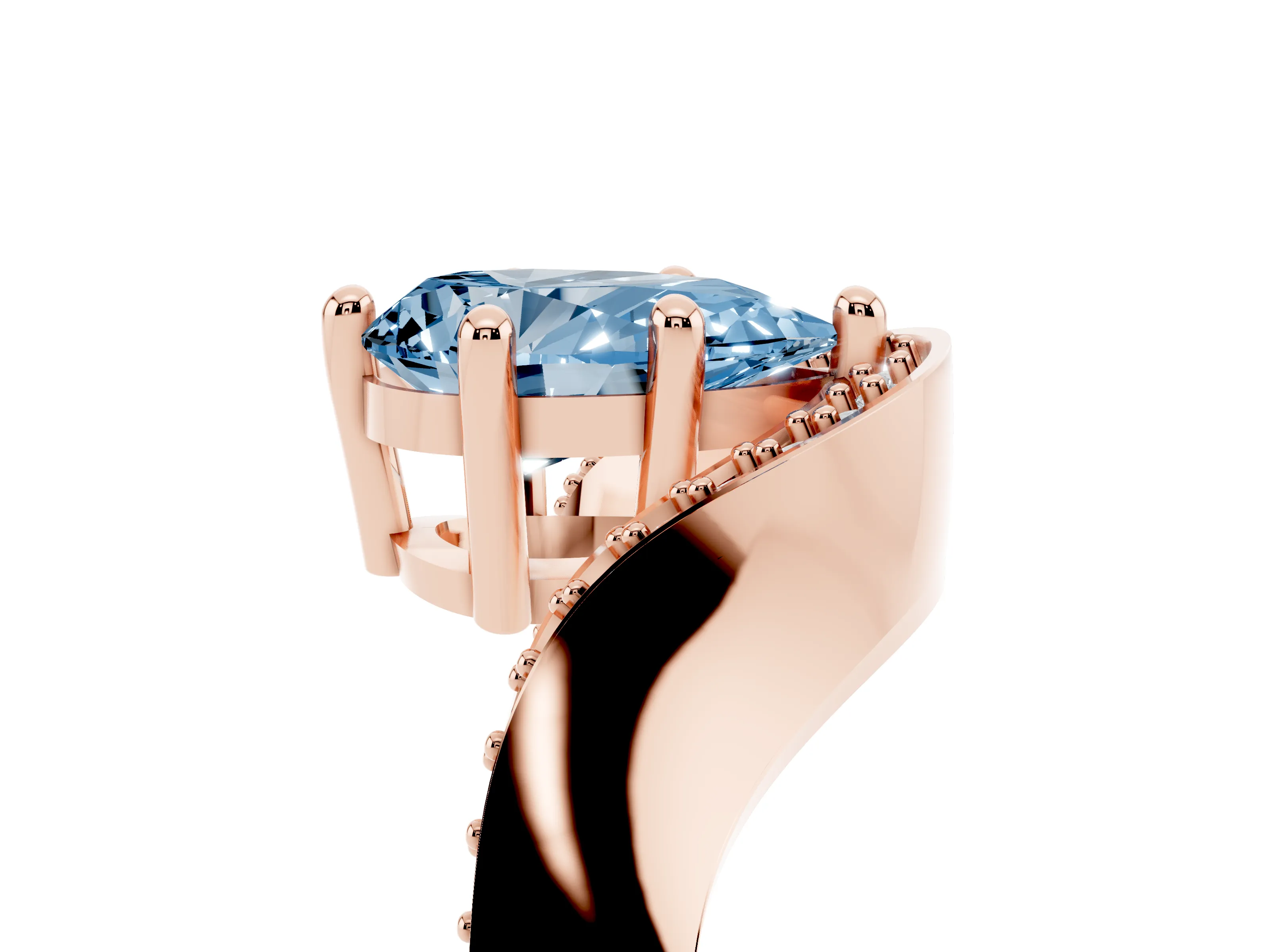 Fancy Blue Pear Cut Diamond Solitaire Engagement Ring Set in Rose gold with Pavé Shoulders