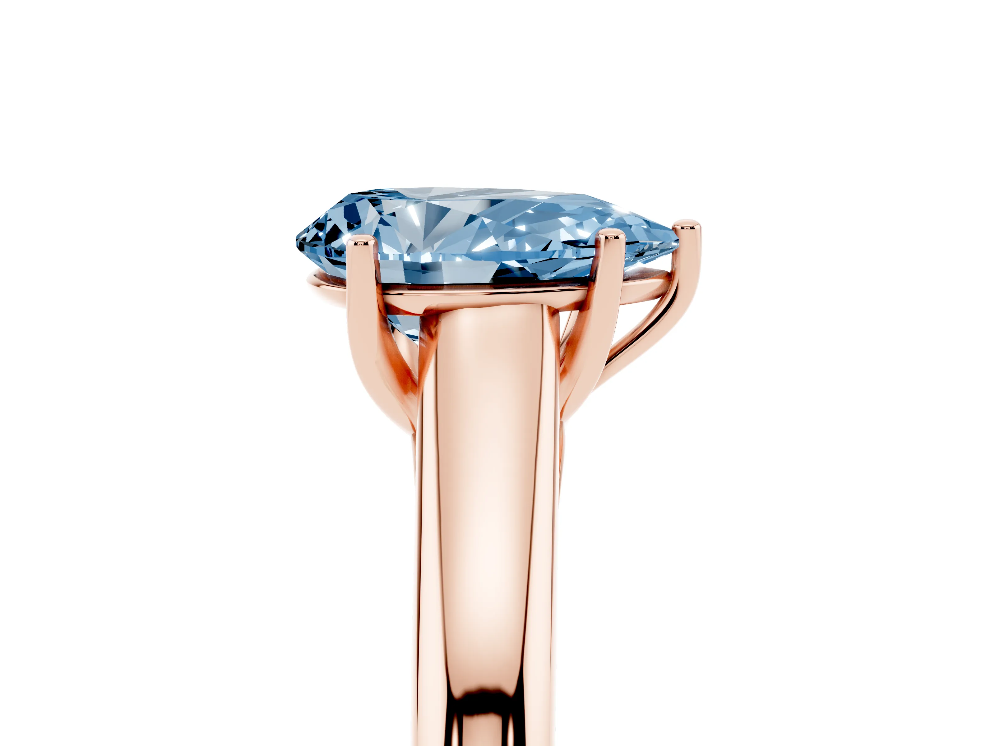 Fancy Blue Pear Cut Diamond Solitaire Engagement Ring Set in Rose gold with Subtly Tapered Band and Prong Setting