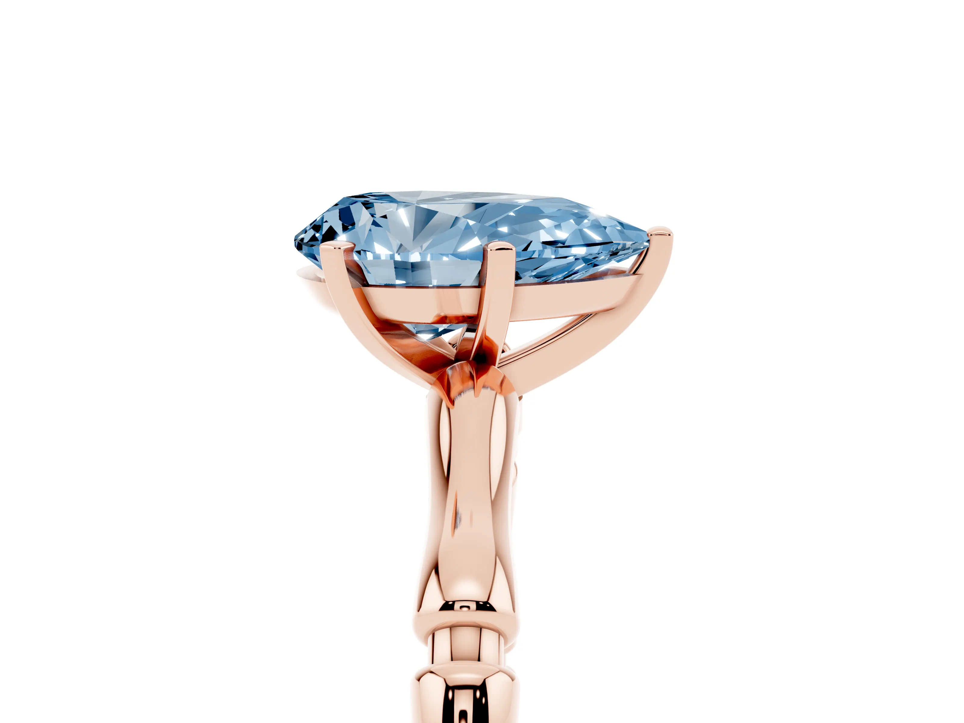 Fancy Blue Pear Cut Diamond Solitaire Ring Set in Rose gold with Bamboo Band and Prong Setting