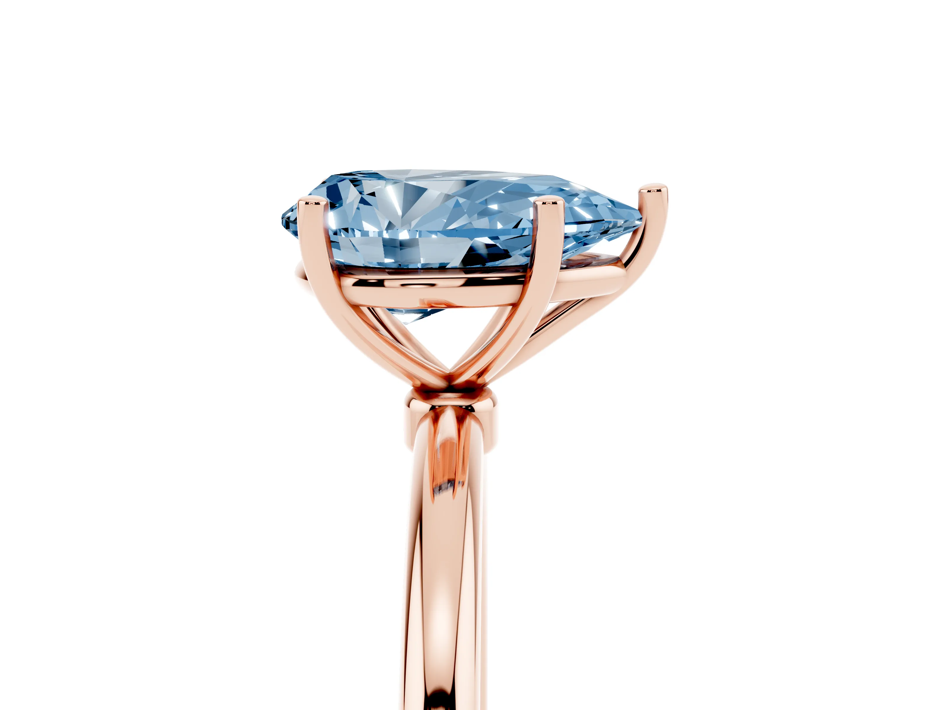 Fancy Blue Pear Cut Diamond Solitaire Engagement Ring Set in Rose gold with Thin Band and Prong Setting