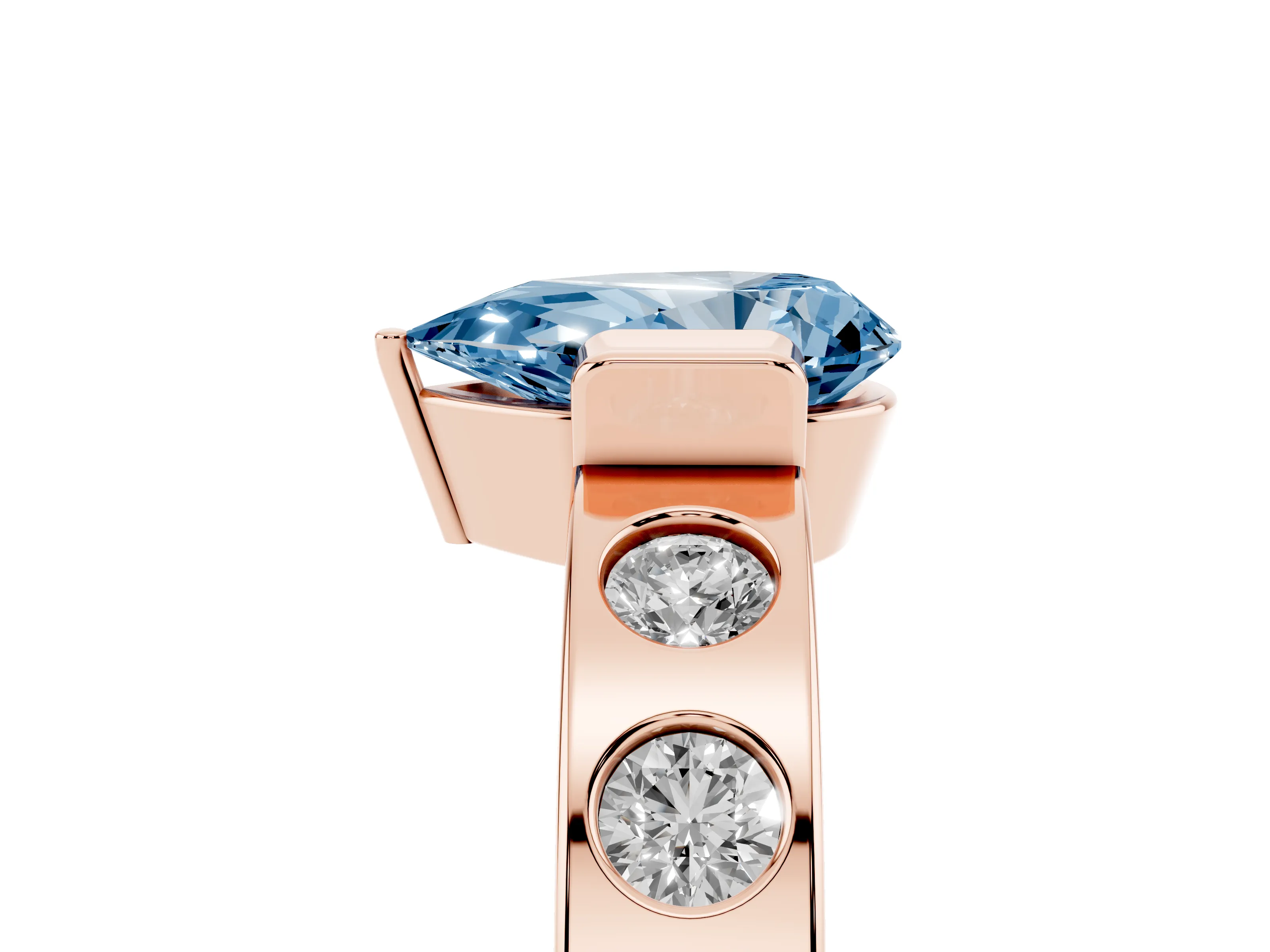 Fancy Blue Pear Cut Diamond Channel-Set Band Ring Set in Rose gold with Bezel Prong Setting