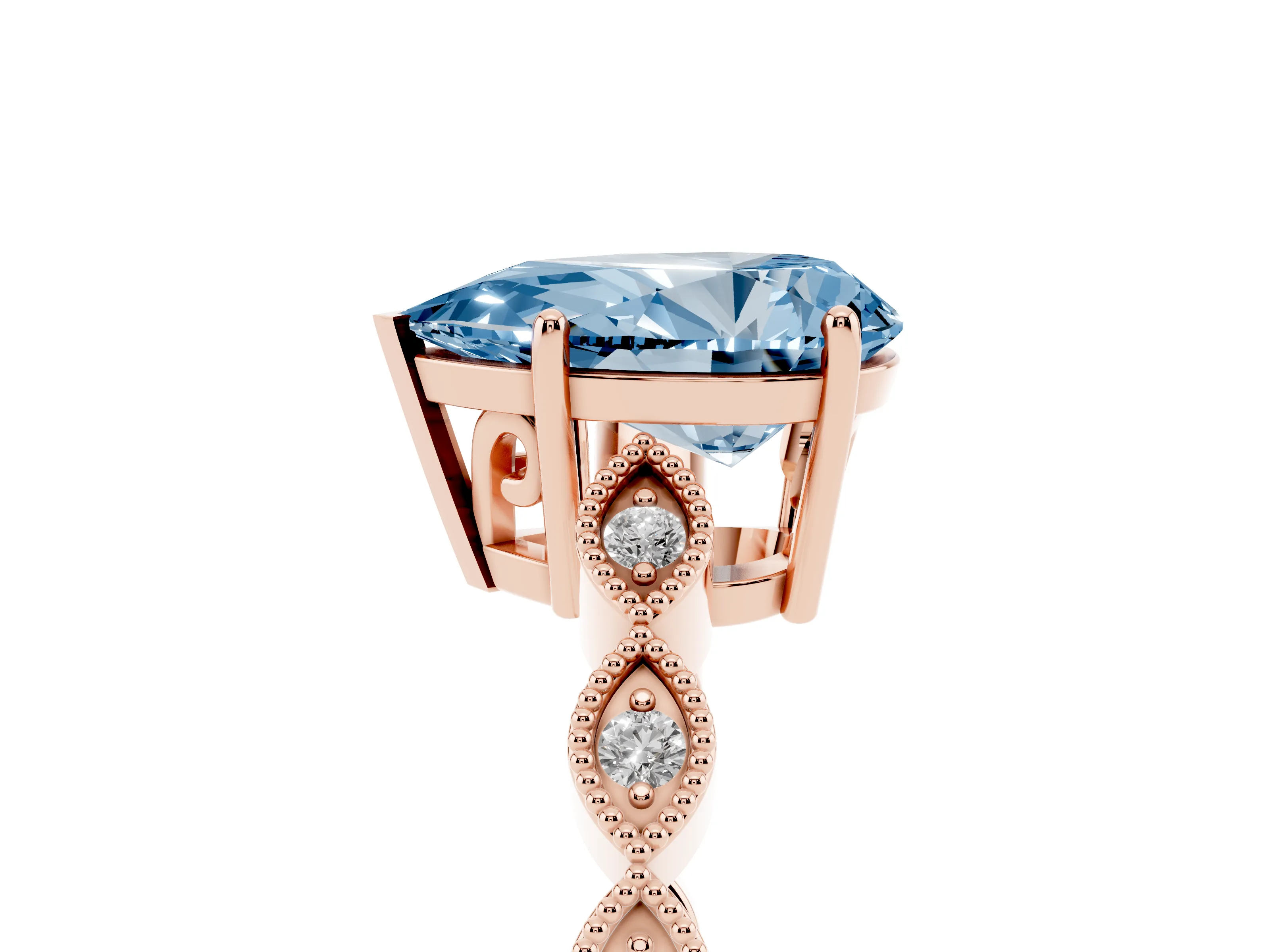 Fancy Blue Pear Cut Diamond Solitaire Ring Set in Rose gold with Infinity Twist Pavé Band