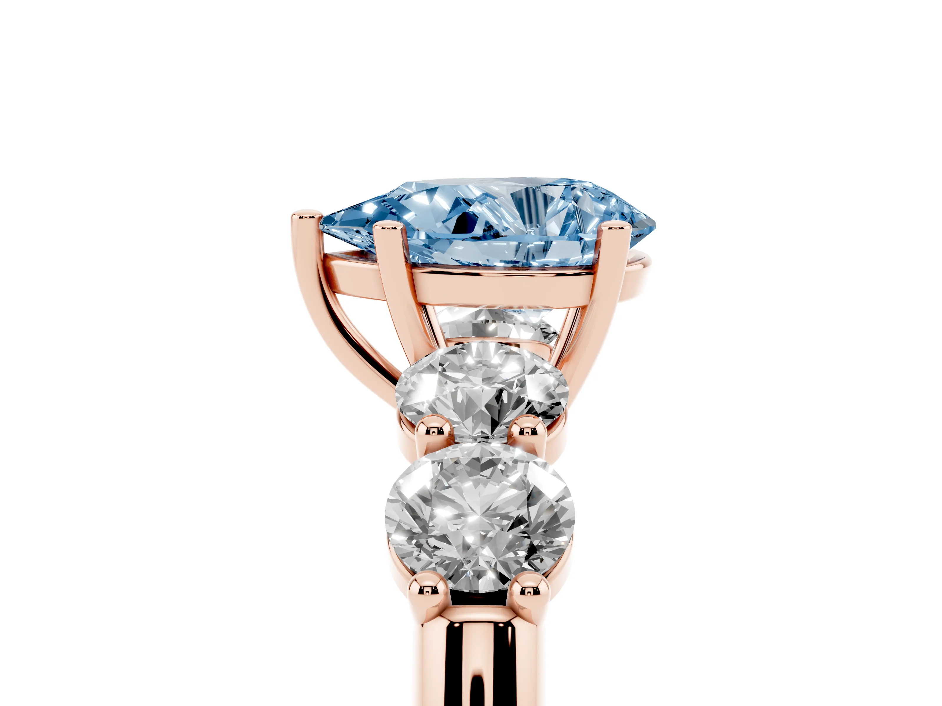 Fancy Blue Pear Cut Diamond Five-Stone Prong Set Ring Set in Rose gold with Classic Band