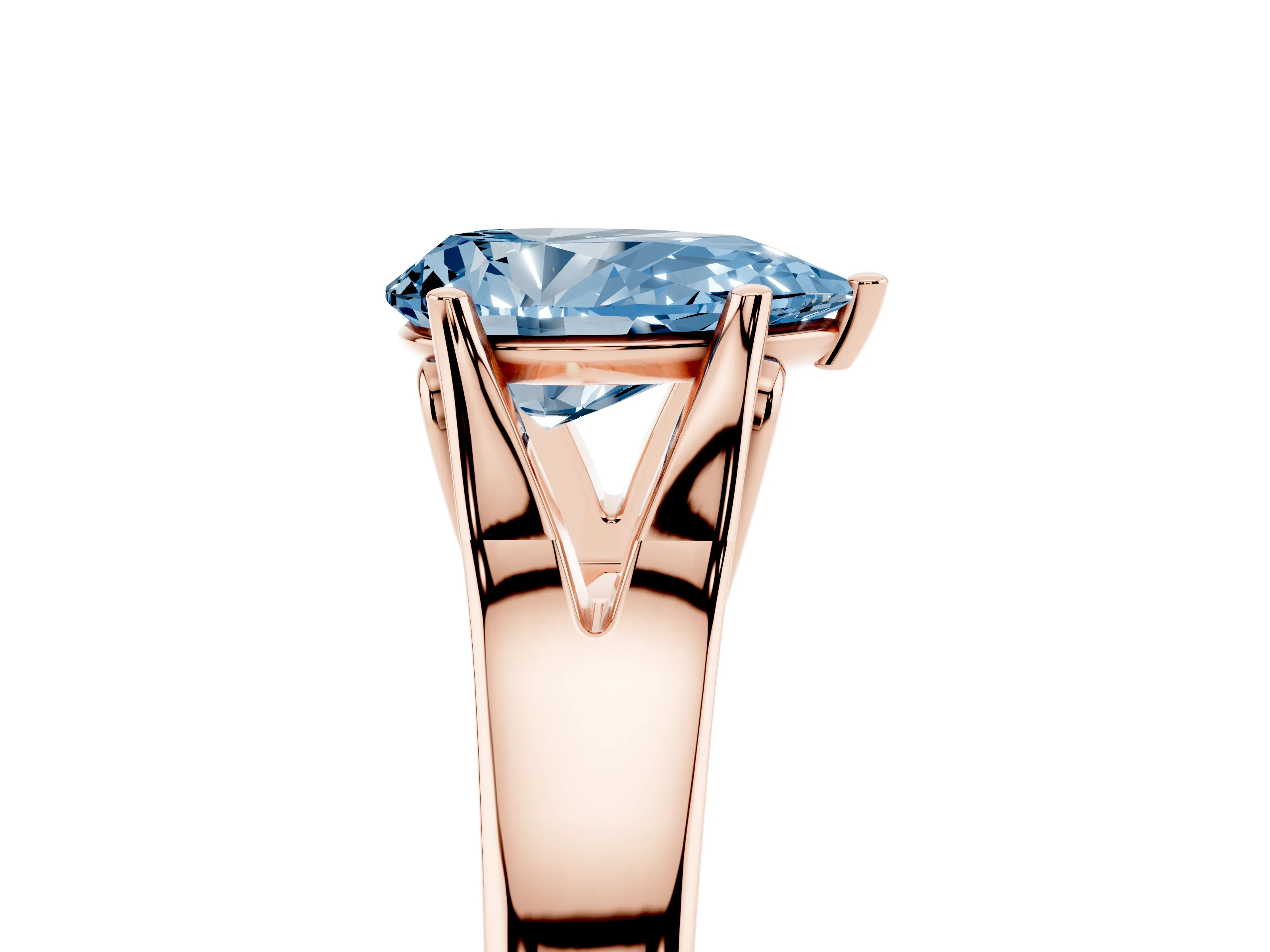 Fancy Blue Pear Cut Diamond Solitaire Ring Set in Rose gold with Arched Cathedral Band and Prong Setting